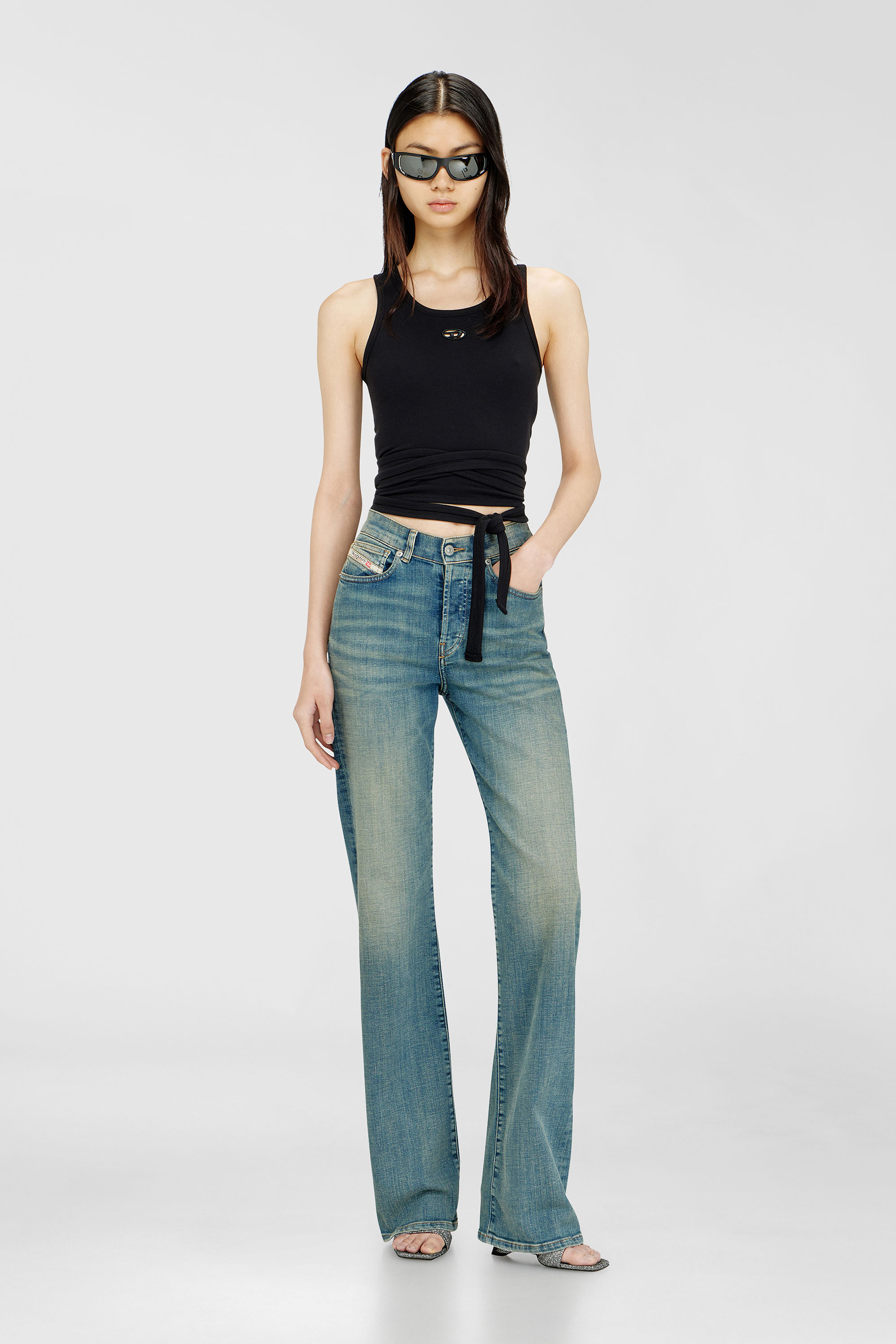 Diesel - T-ANKY-TAIL-S1, Woman's Crop top with wrap-around laces in Black - 1