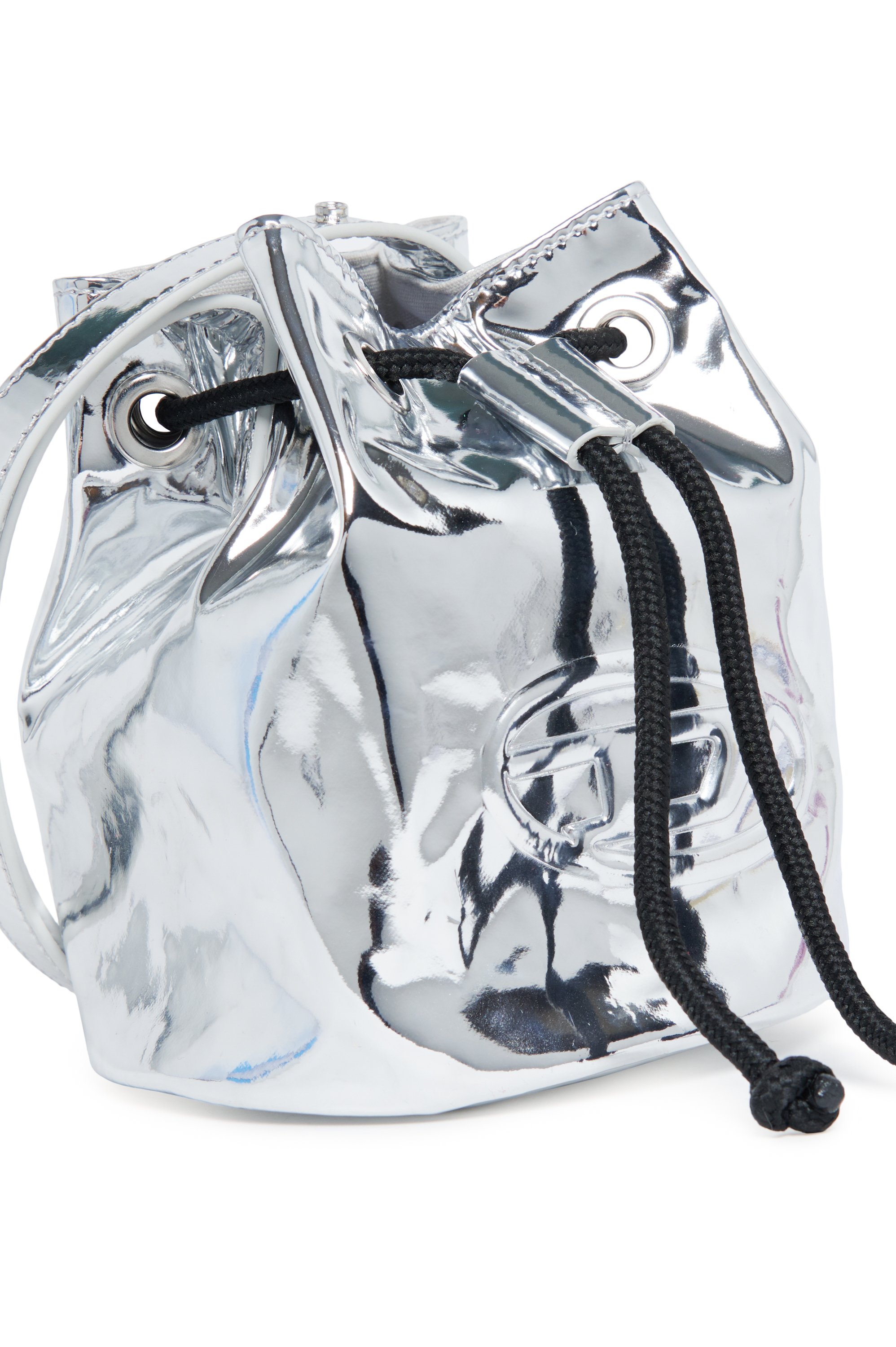 Diesel - WELLTYX, Woman's Shiny bucket bag in coated PU in Blue - 4