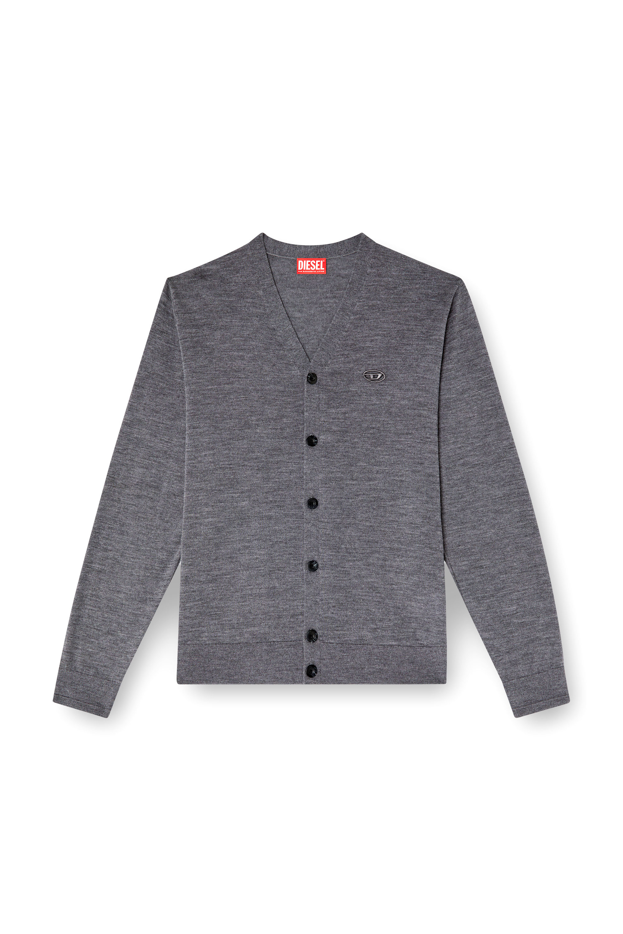 Diesel - K-VOLTO, Man's Wool cardigan with cut-out logo in Grey - 6