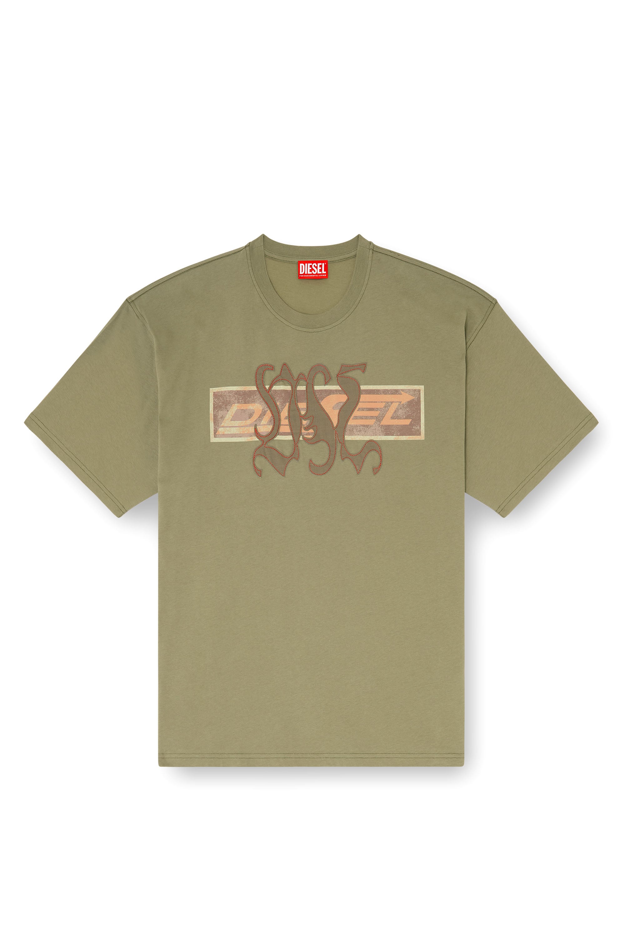 Diesel - T-BOXT-AA17, Man's T-shirt with graphic print and patches in Military Green - 3