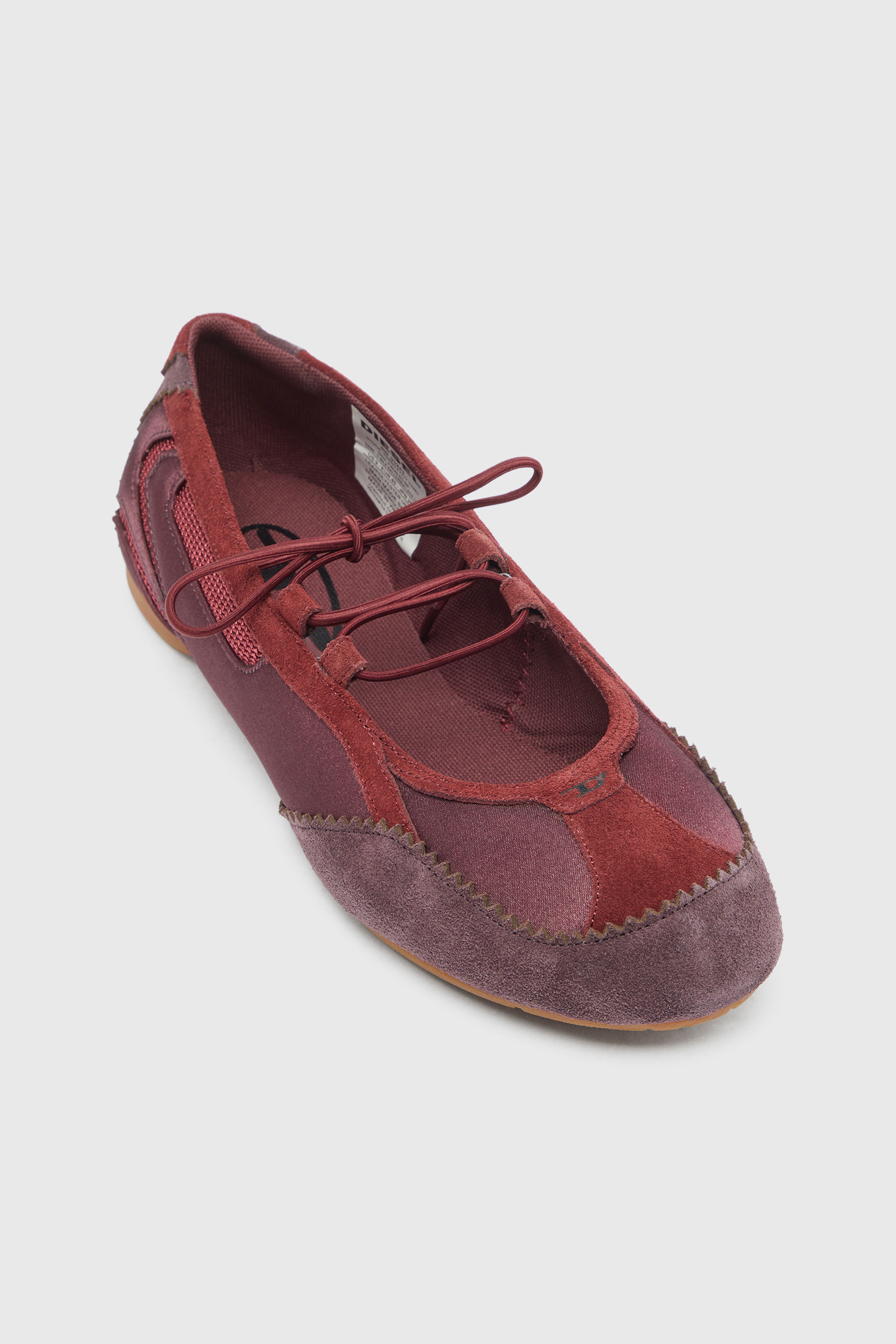 Diesel - D-MILE BALLERINA LACE UP II W, Woman's D-Mile - Lace-up ballerina flats in leather and mesh in Burgundy - 6