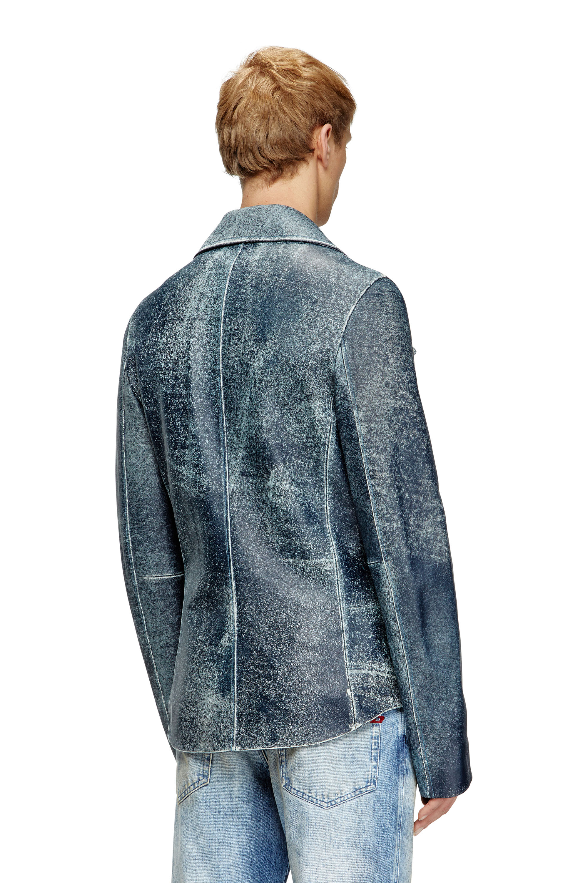 Diesel - L-WERNER, Man's Jacket in denim-treated leather in Dark Blue - 4