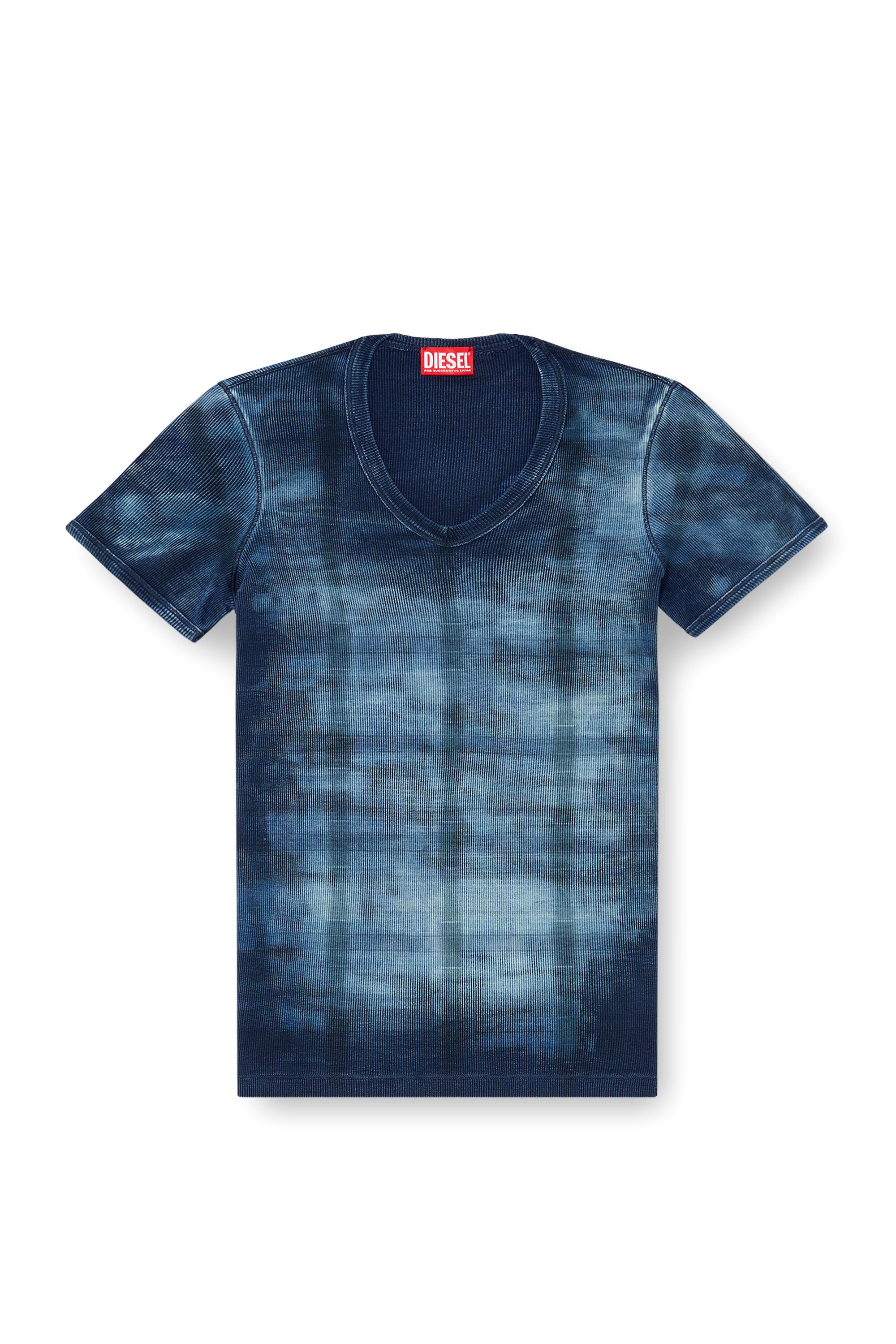 Diesel - T-LUUCAS, Man's X-ray top in check-print rib-jersey in Blue - 3