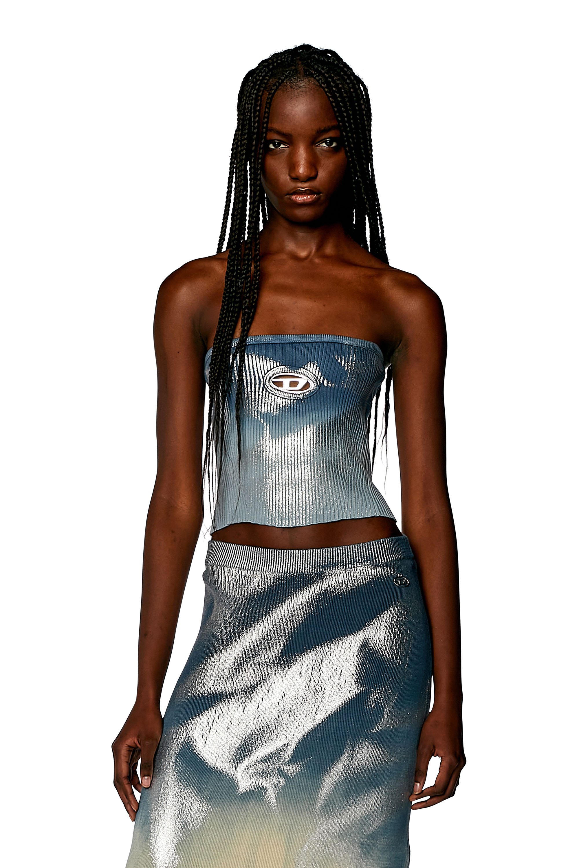 Diesel - M-CLARKSVILLEX-B, Woman Knit tube top with metallic effects in Blue - Image 1