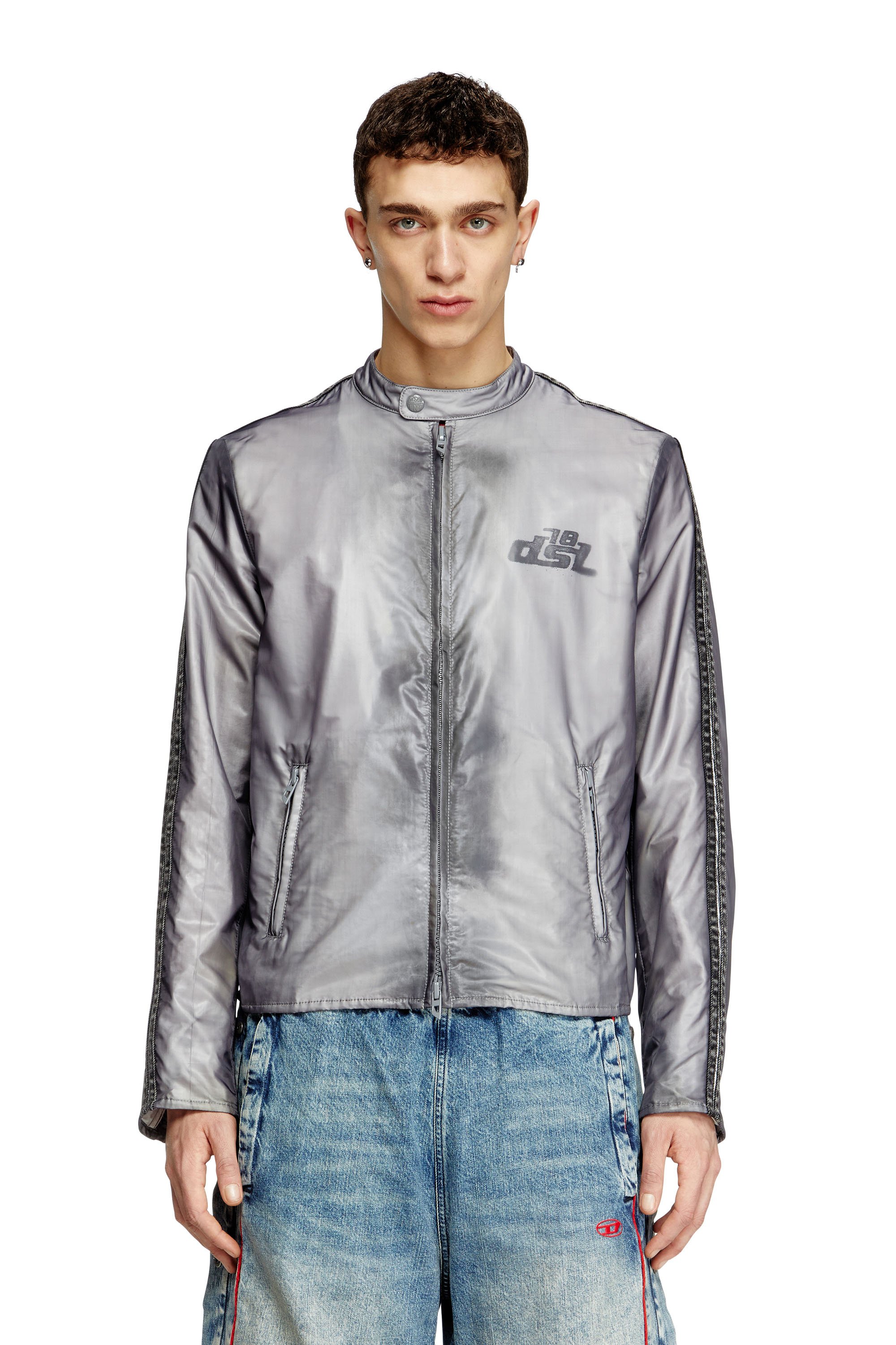 Diesel - J-POP, Man's Biker jacket with transparent effect in null - 1