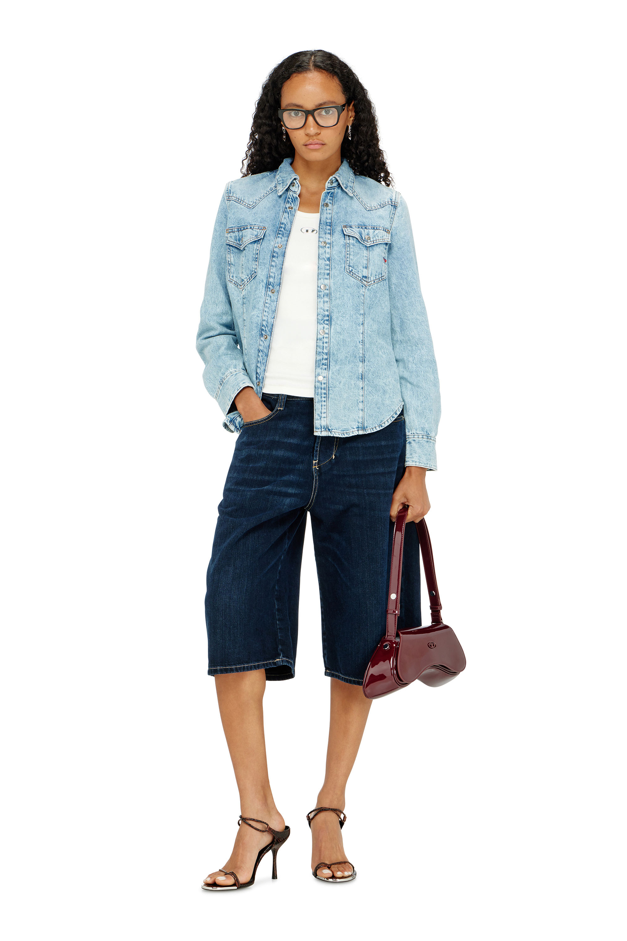 Diesel - T-ANKI-OD, Woman's Slim ribbed tank top with metallic Oval D in White - 2
