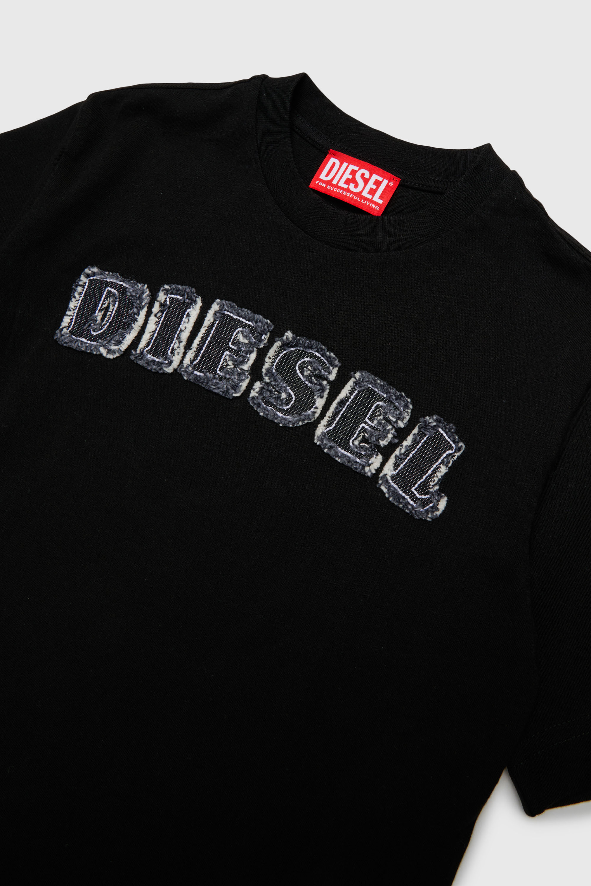 Diesel - TJEANS OVER, Man's Cotton T-shirt with frayed-effect logo in Black - 3