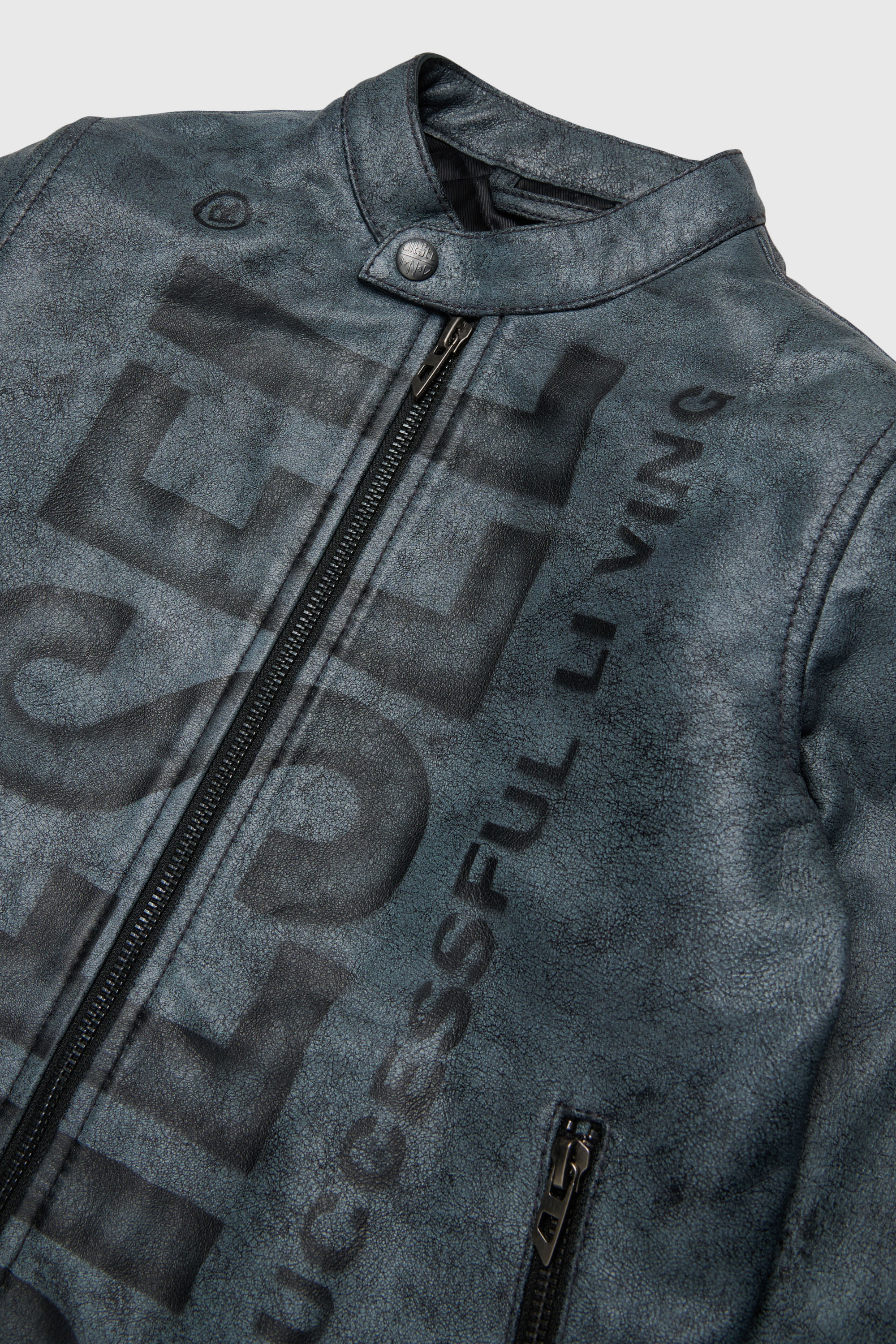 Diesel - JLEVERT, Man's Leather biker jacket with maxi logo in Black - 3