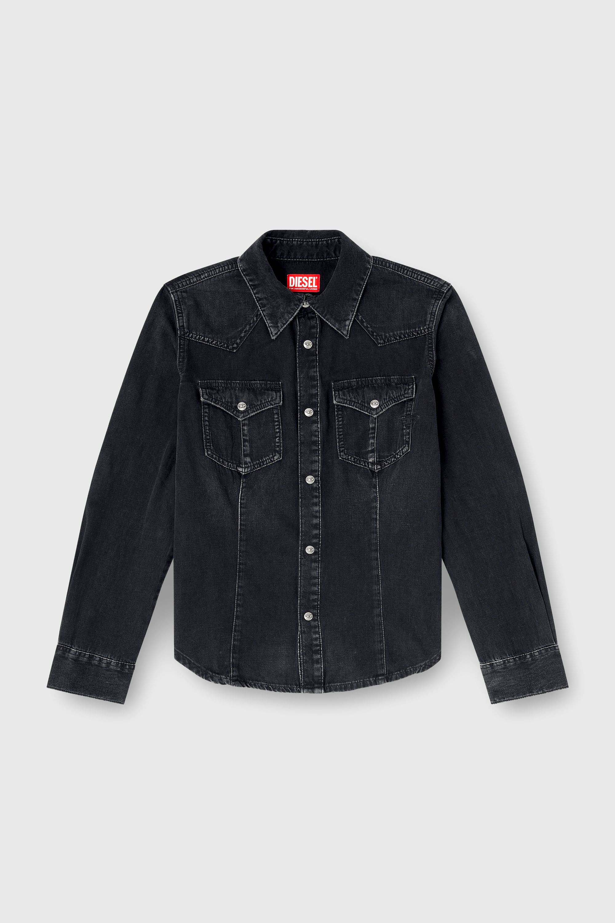 Diesel - DE-WAVES, Woman's Western shirt in treated denim in Black - 2