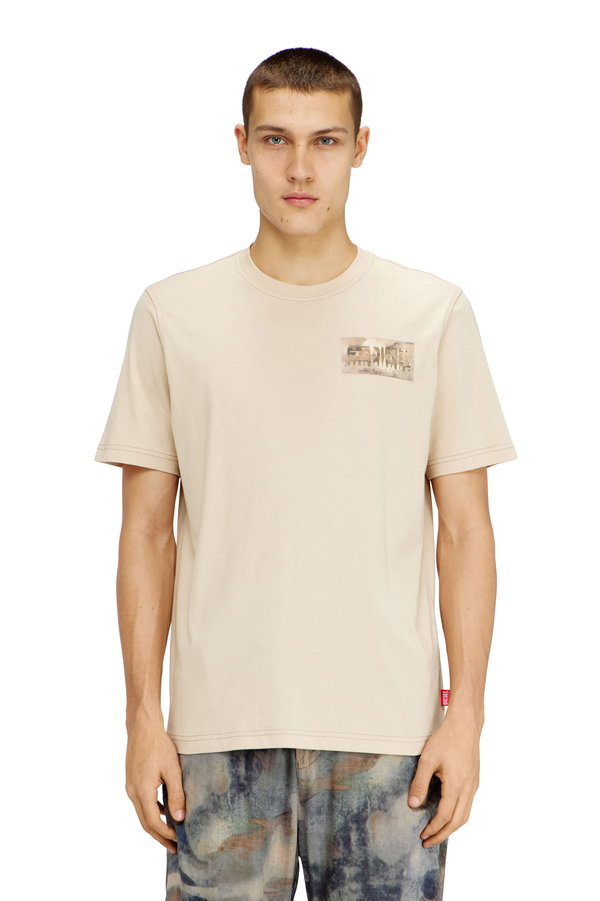 Diesel - T-ADJUST-V4, Man's T-shirt with camouflage patch in Light Brown - 3