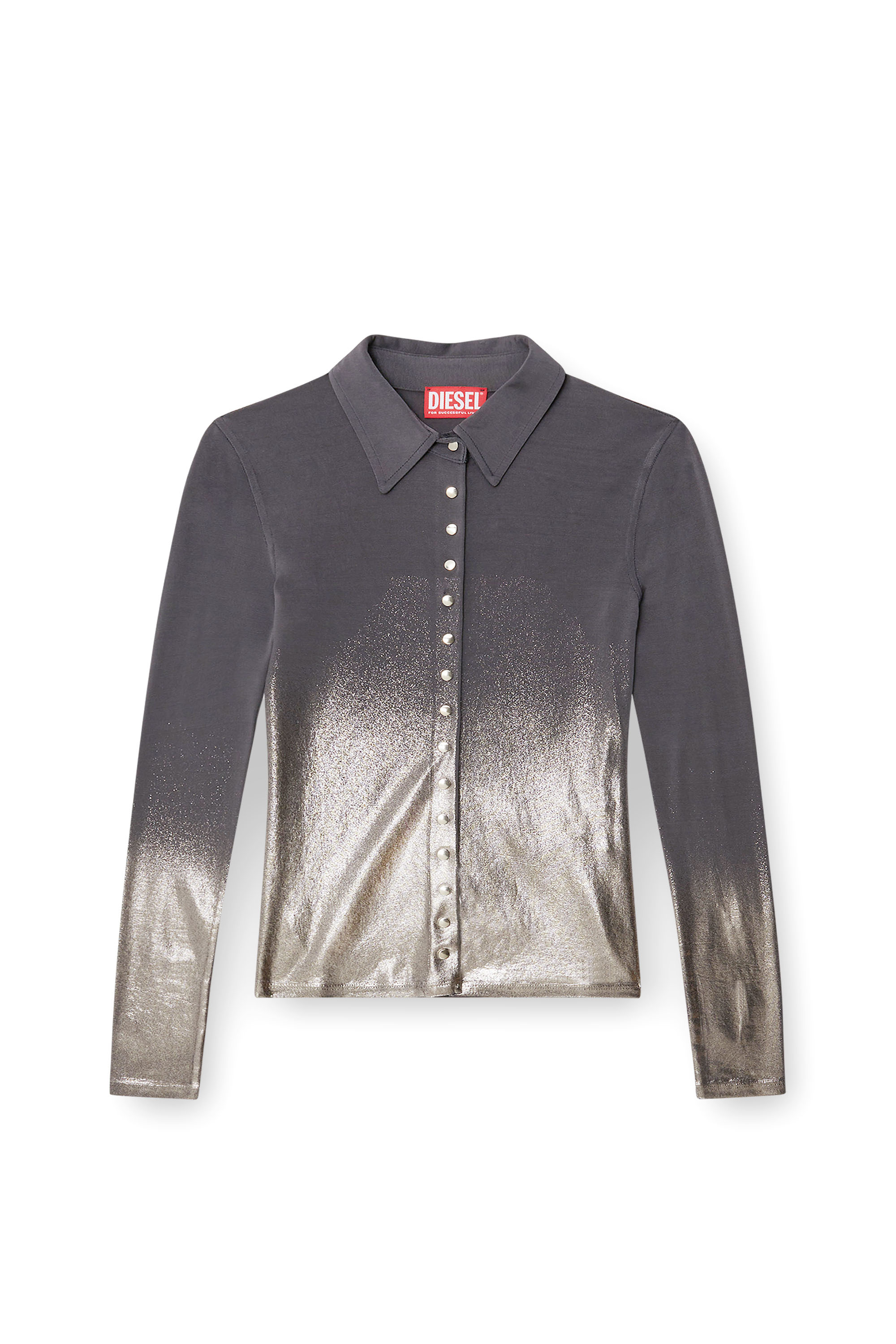 Diesel - C-POL, Woman's Shirt in acetate with buttons and metallic foil in Grey - 2