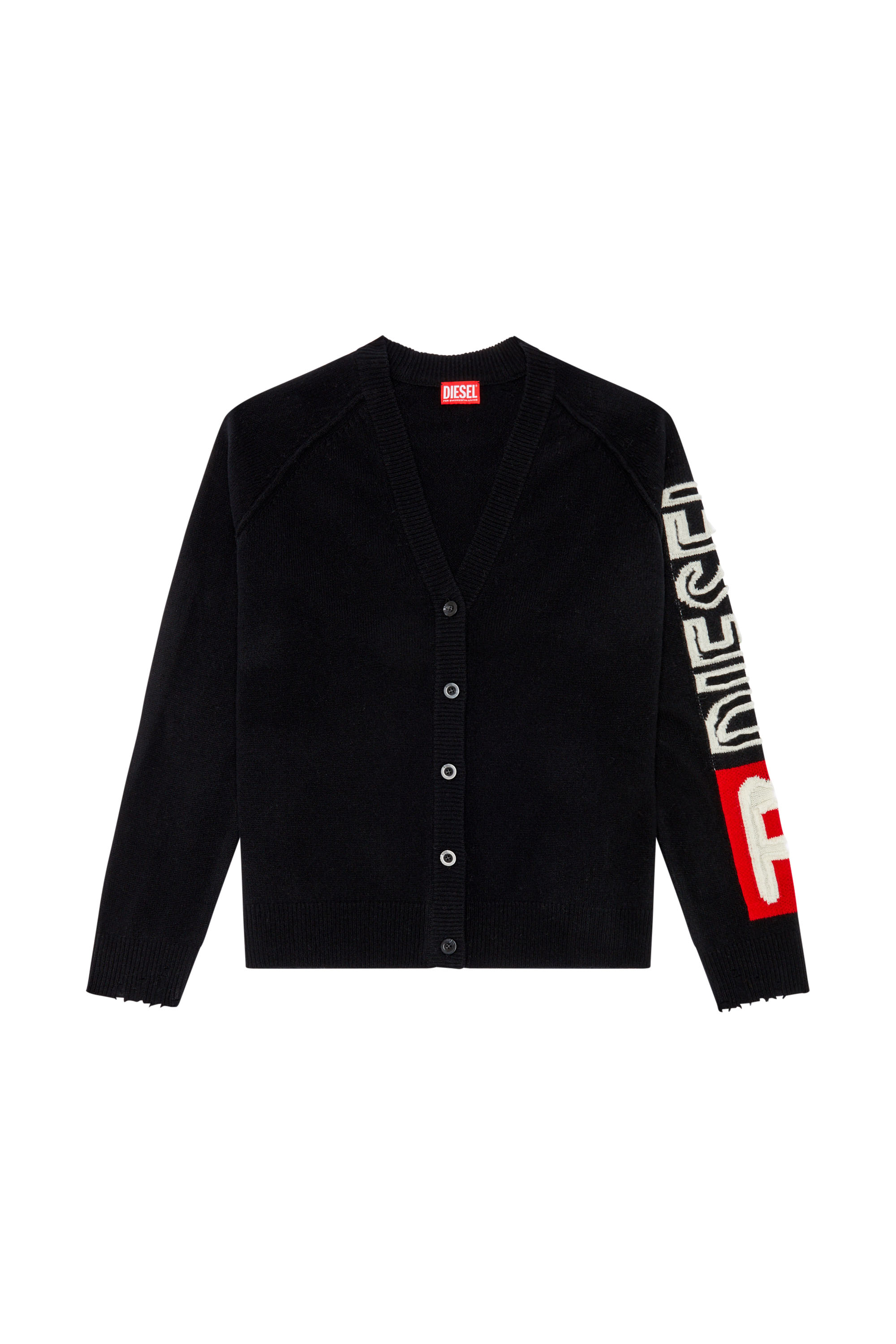 Diesel - M-SARRI, Woman's Cardigan in wool with cut-up logo in Black - 3