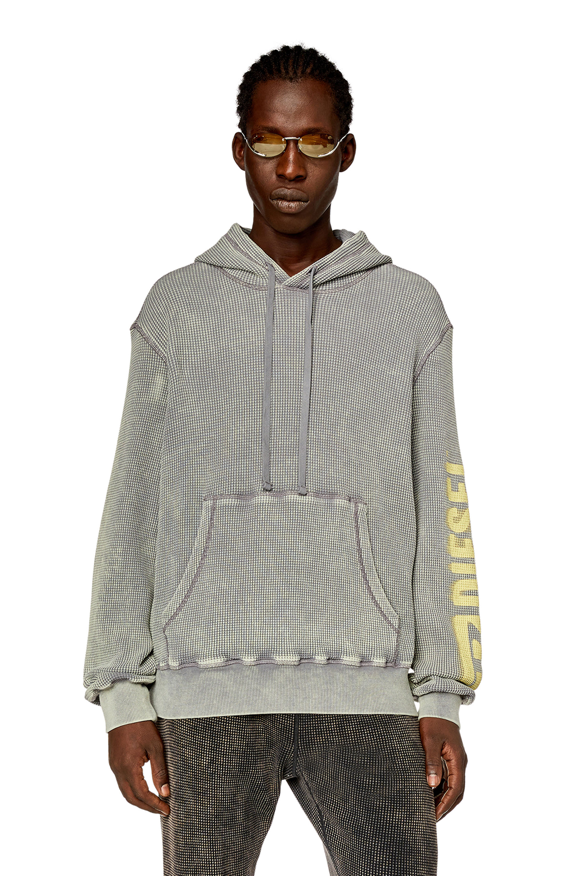 Diesel - S-GINAFY-HOOD, Man's Hoodie in macro-waffle jersey in Grey - 3