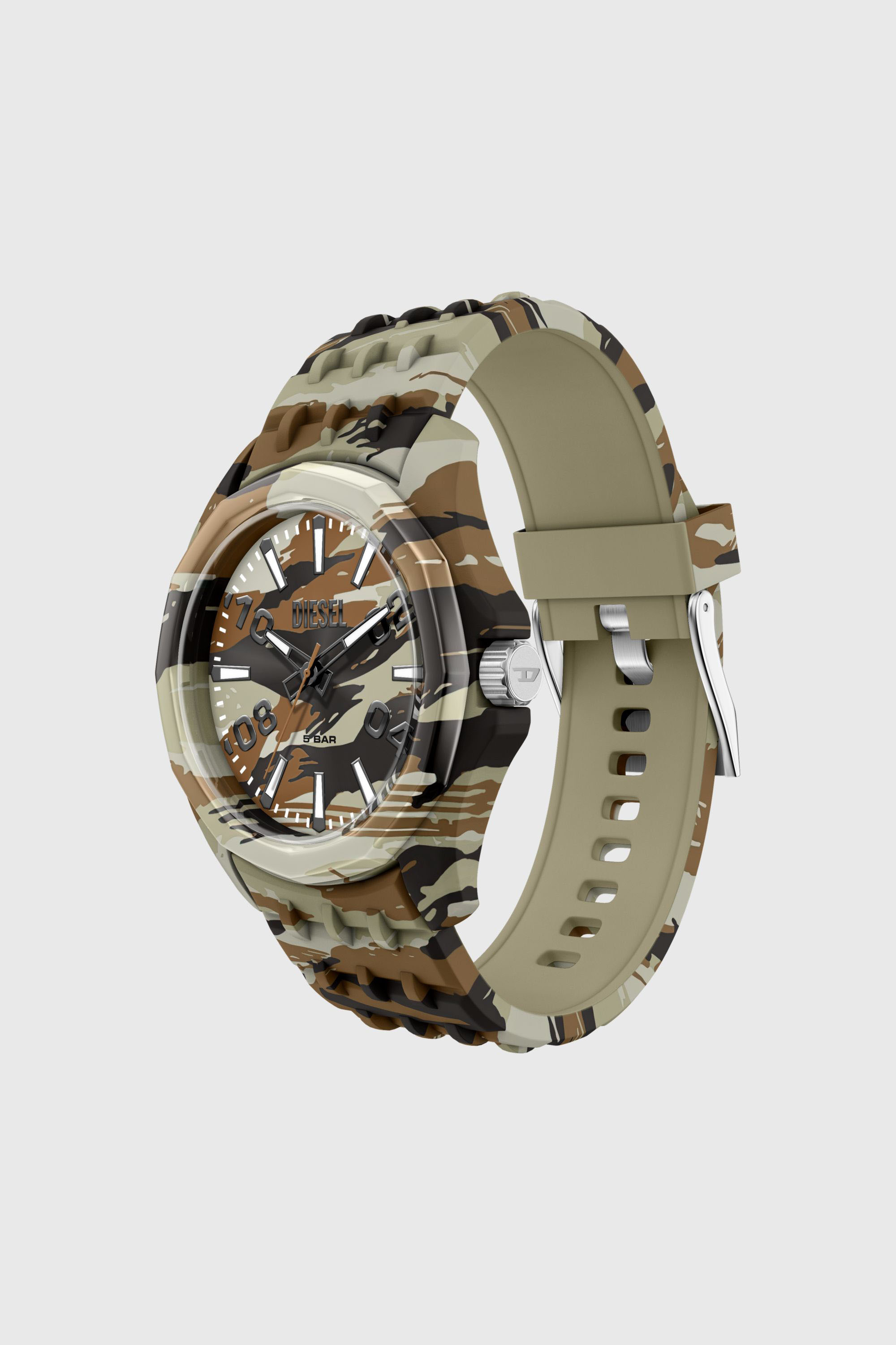Diesel - DZ2242 WATCH, Man's Stinger camo silicone watch in Brown/Green - 6