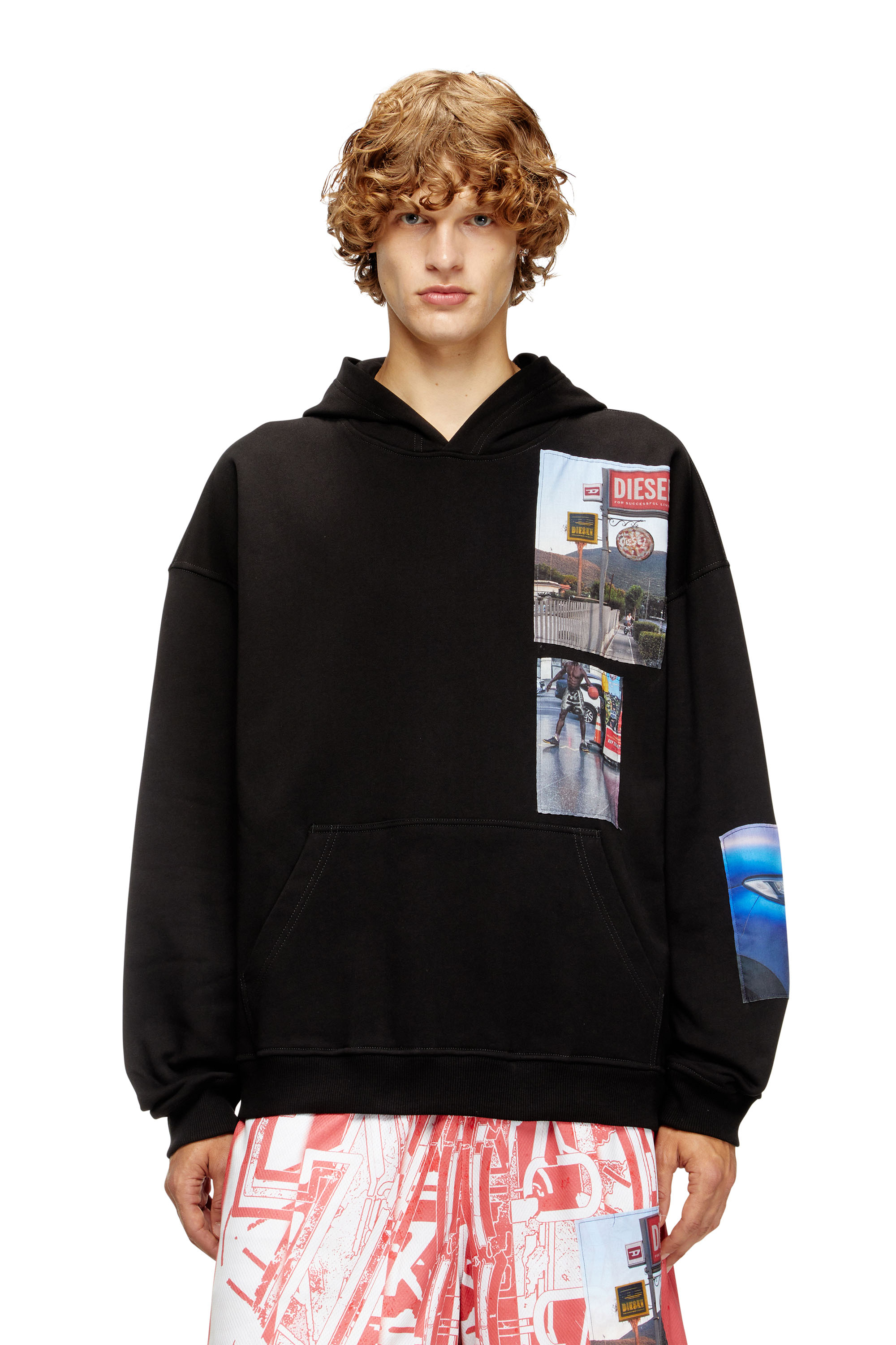 Diesel - S-BOXT-HOOD-T6, Man's Hoodie with logo photo patches in Black - 1