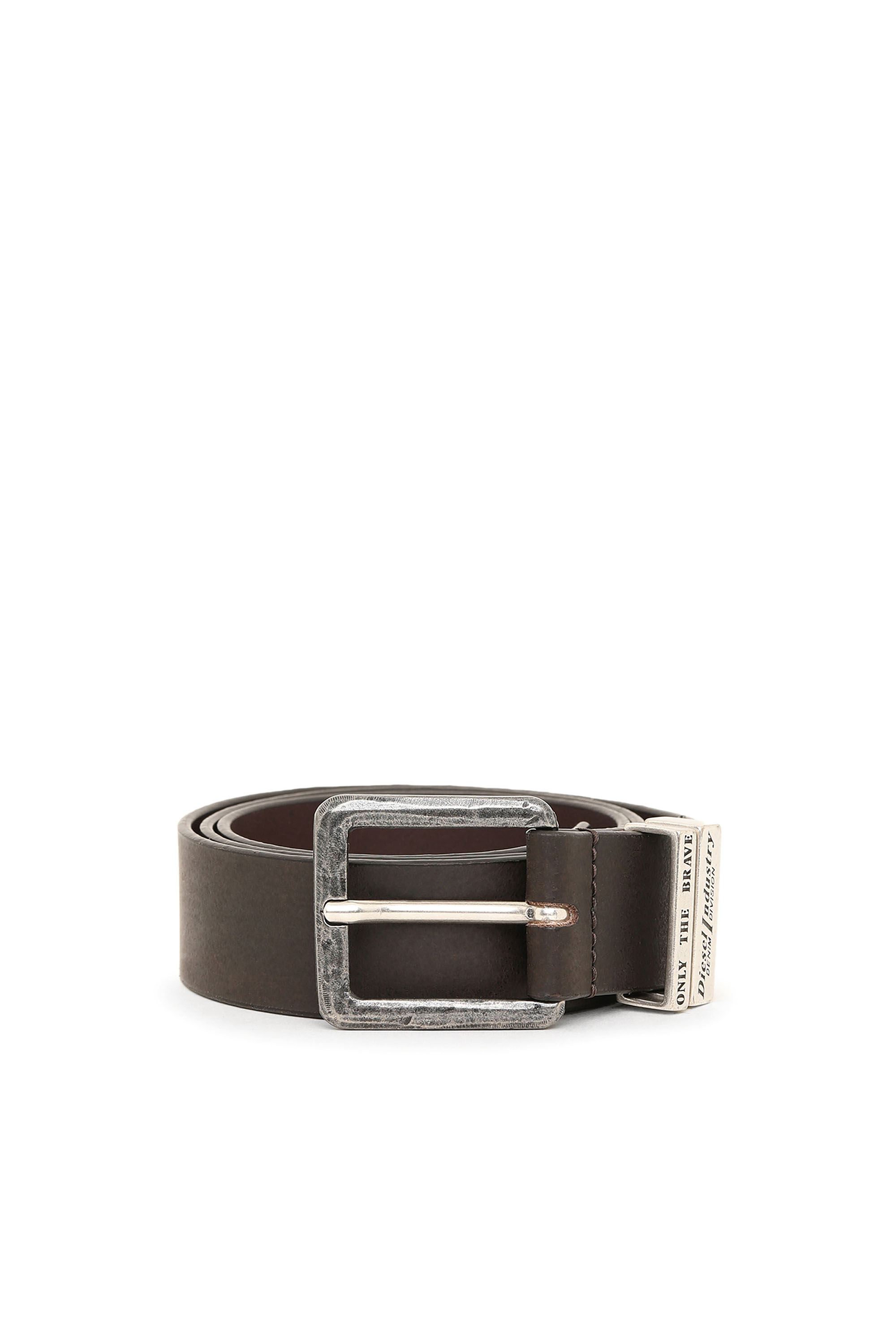 Diesel - B-GUARANTEE-A, Man's 3.4cm leather belt with burnished hardware in Brown - 1