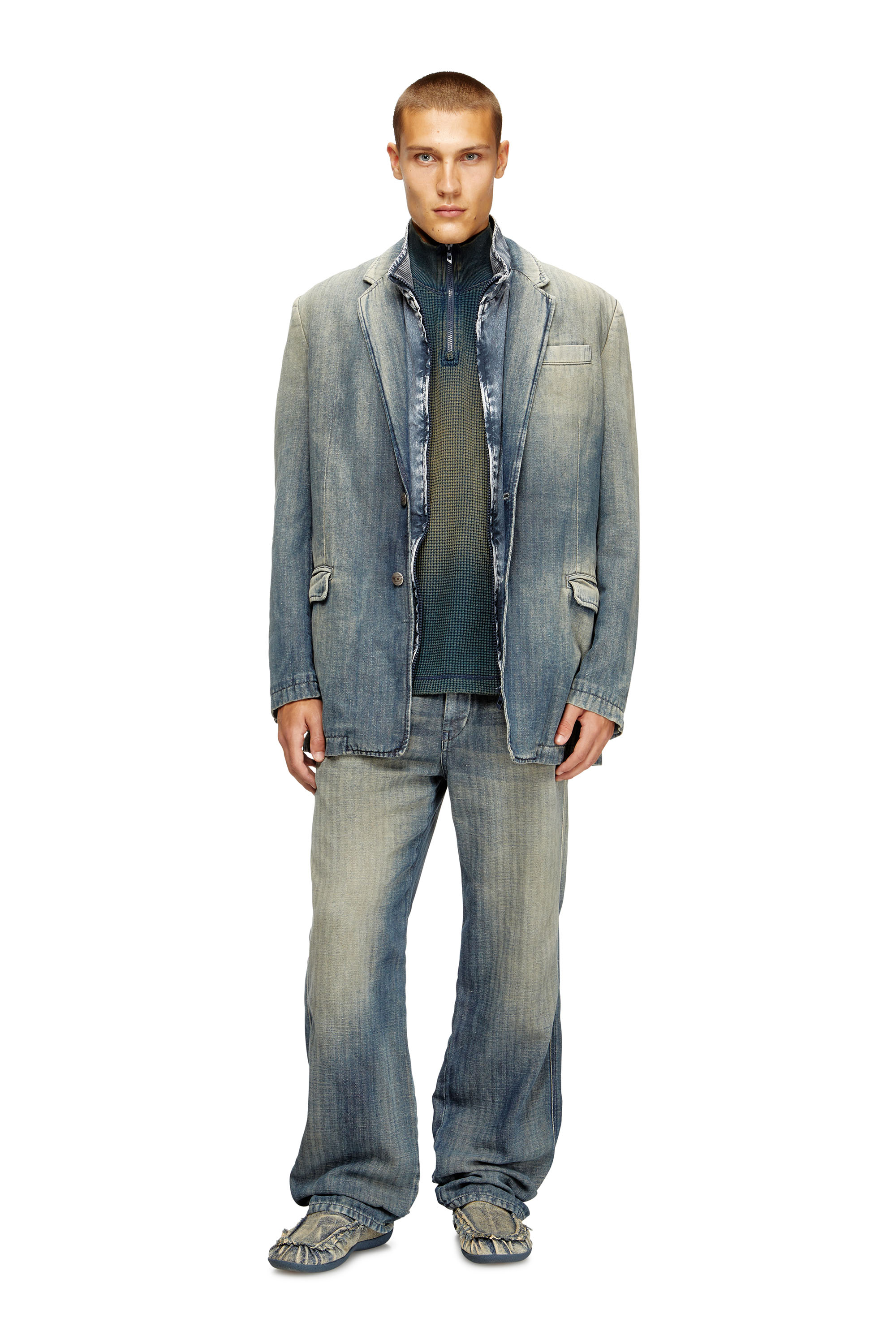 Diesel - D-REGER-D, Unisex's Blazer in dirt-effect herringbone denim in Grey/Blue - 1
