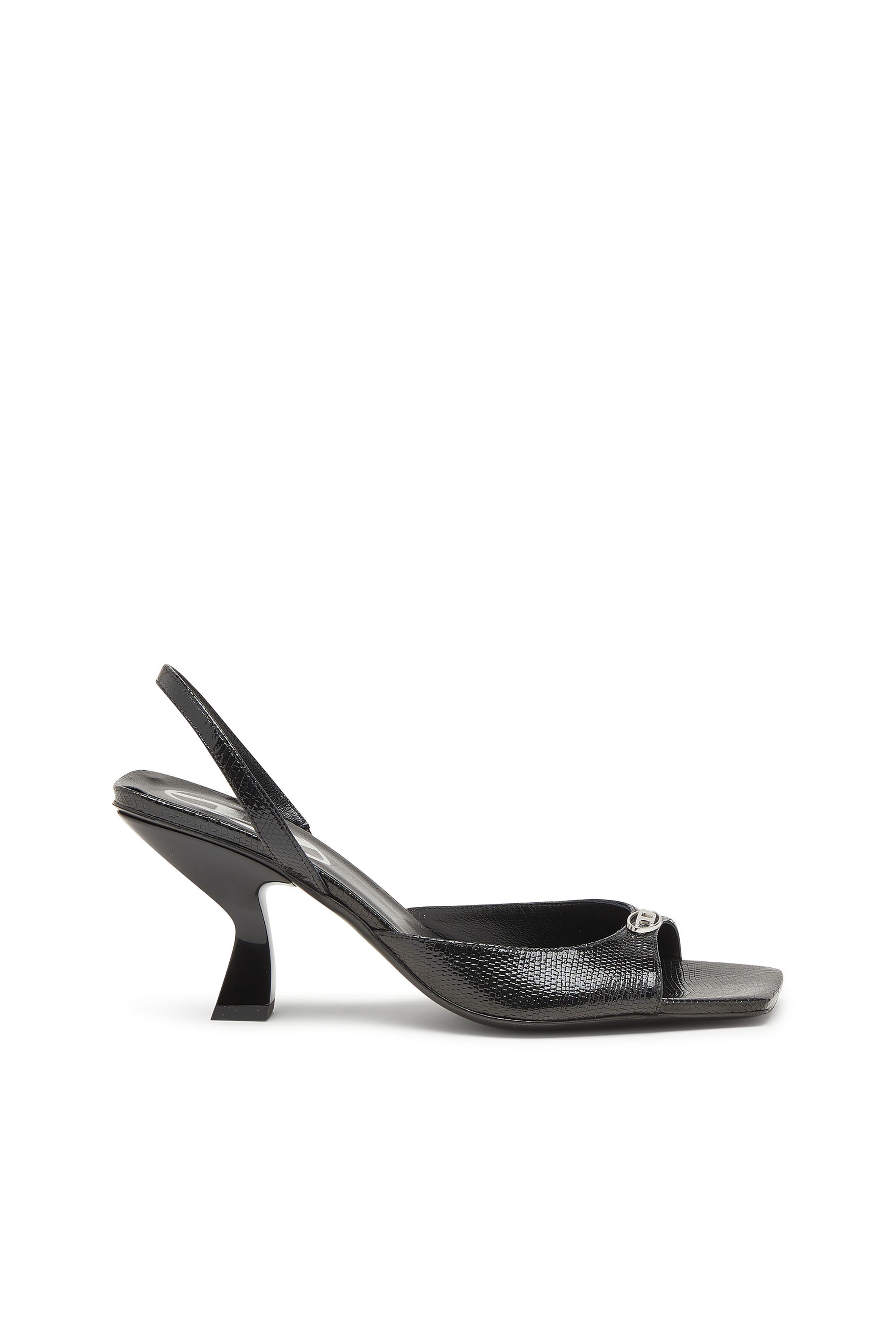 Diesel - D-AMBER 75 SANDAL, Woman's D-Amber-Slingback sandals in lizard-effect leather in Black - 1