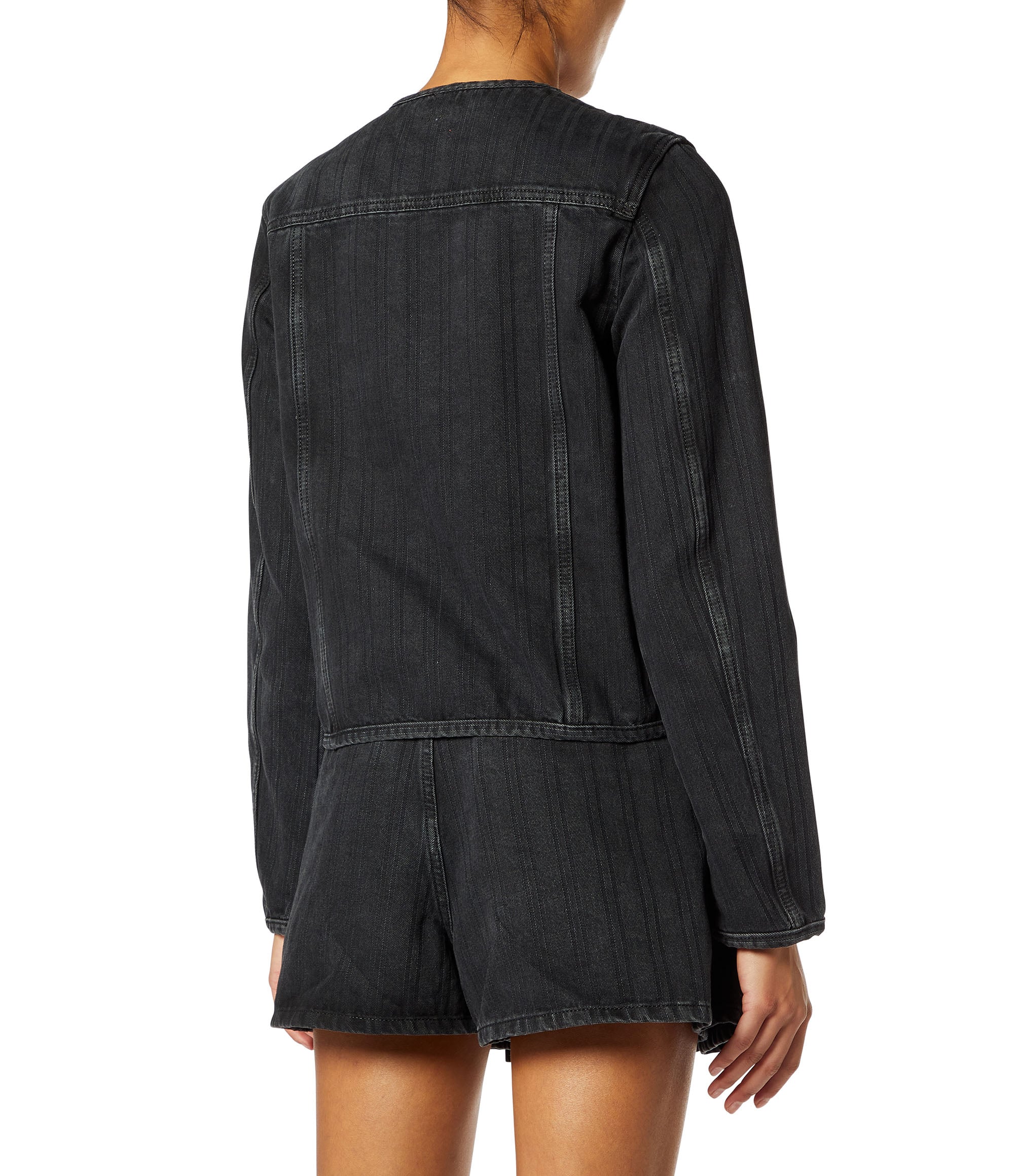 Diesel - DE-GRAFY, Woman's Collarless jacket in pinstripe denim in Black/Dark grey - 2
