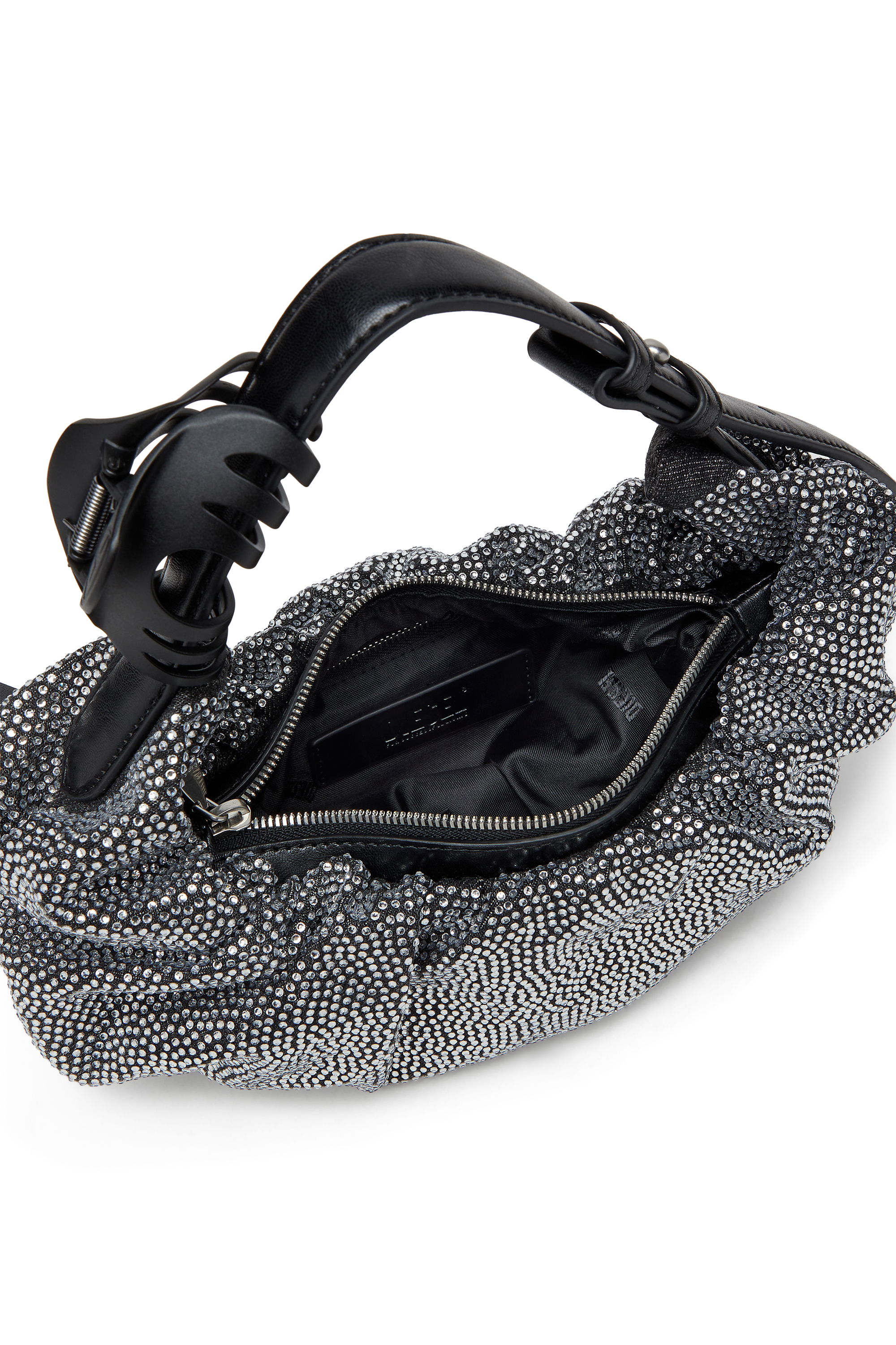 Diesel - GRAB-D HOBO S, Woman's Grab-D S-Small scrunched hobo bag in crystal denim in Black - 3