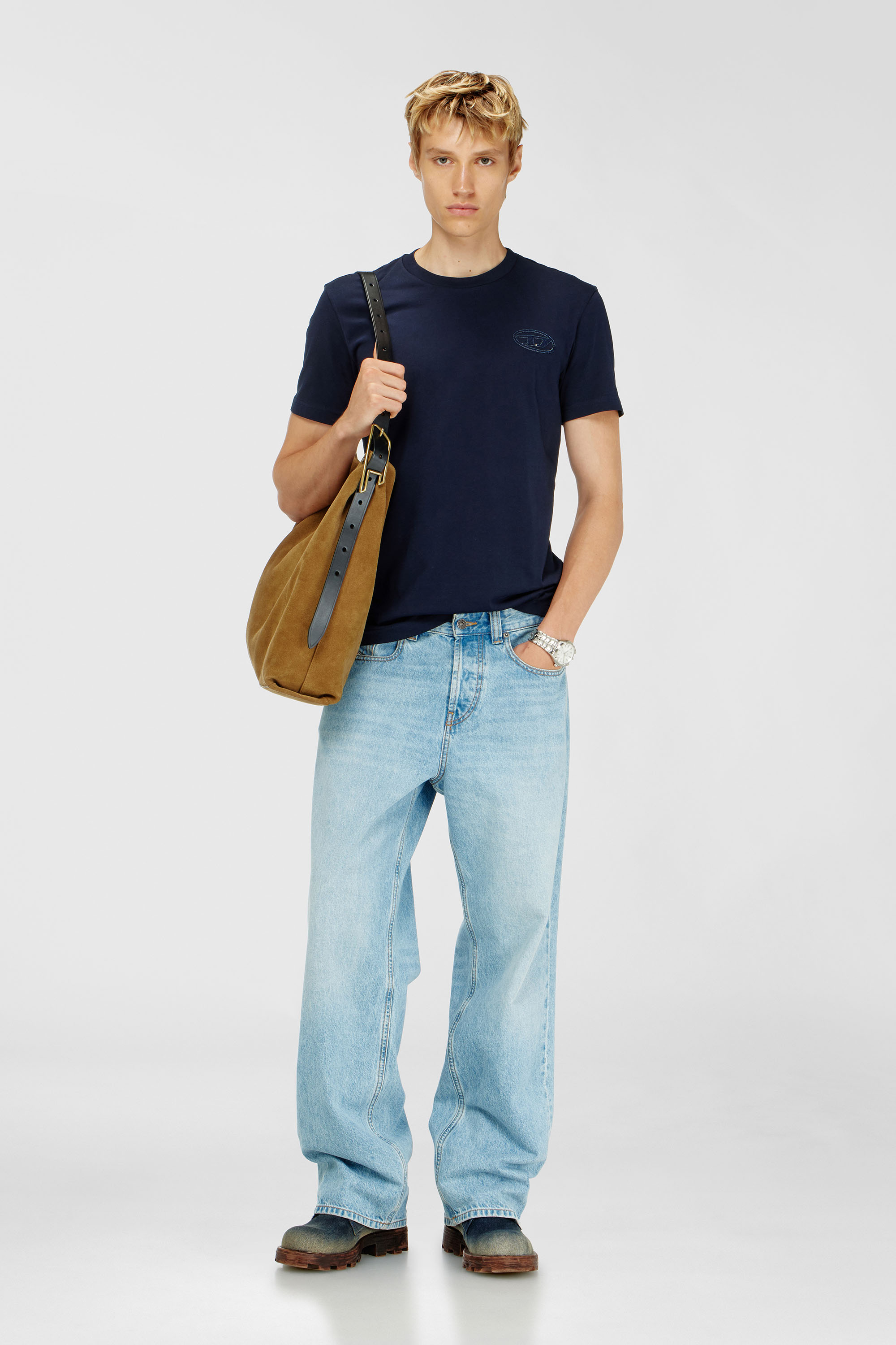 Diesel - T-DIEGO-T92, Man's Cotton T-shirt with Oval D logo in Navy Blue - 1
