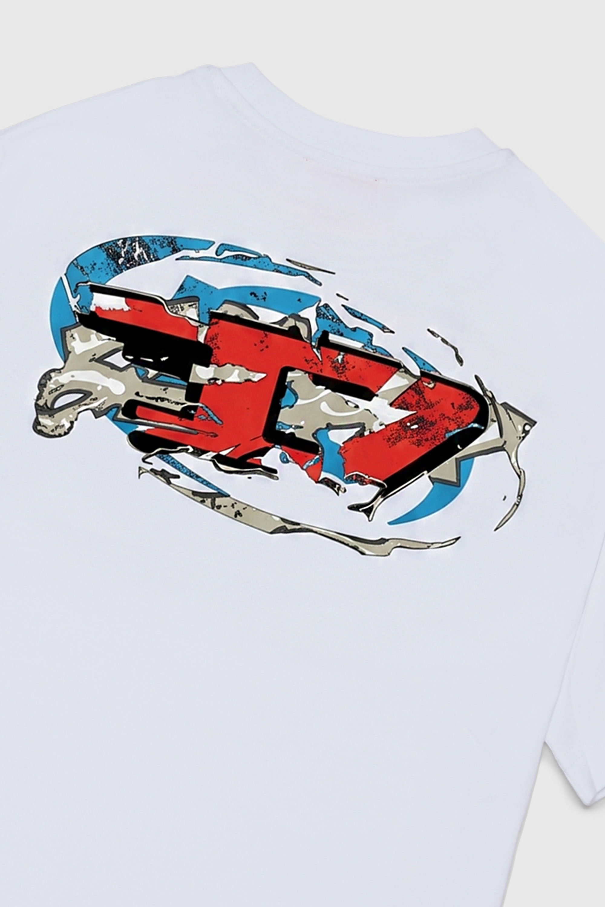 Diesel - TSCRAP OVER, Man's T-shirt with Oval D embroidery and flock print in White - 4