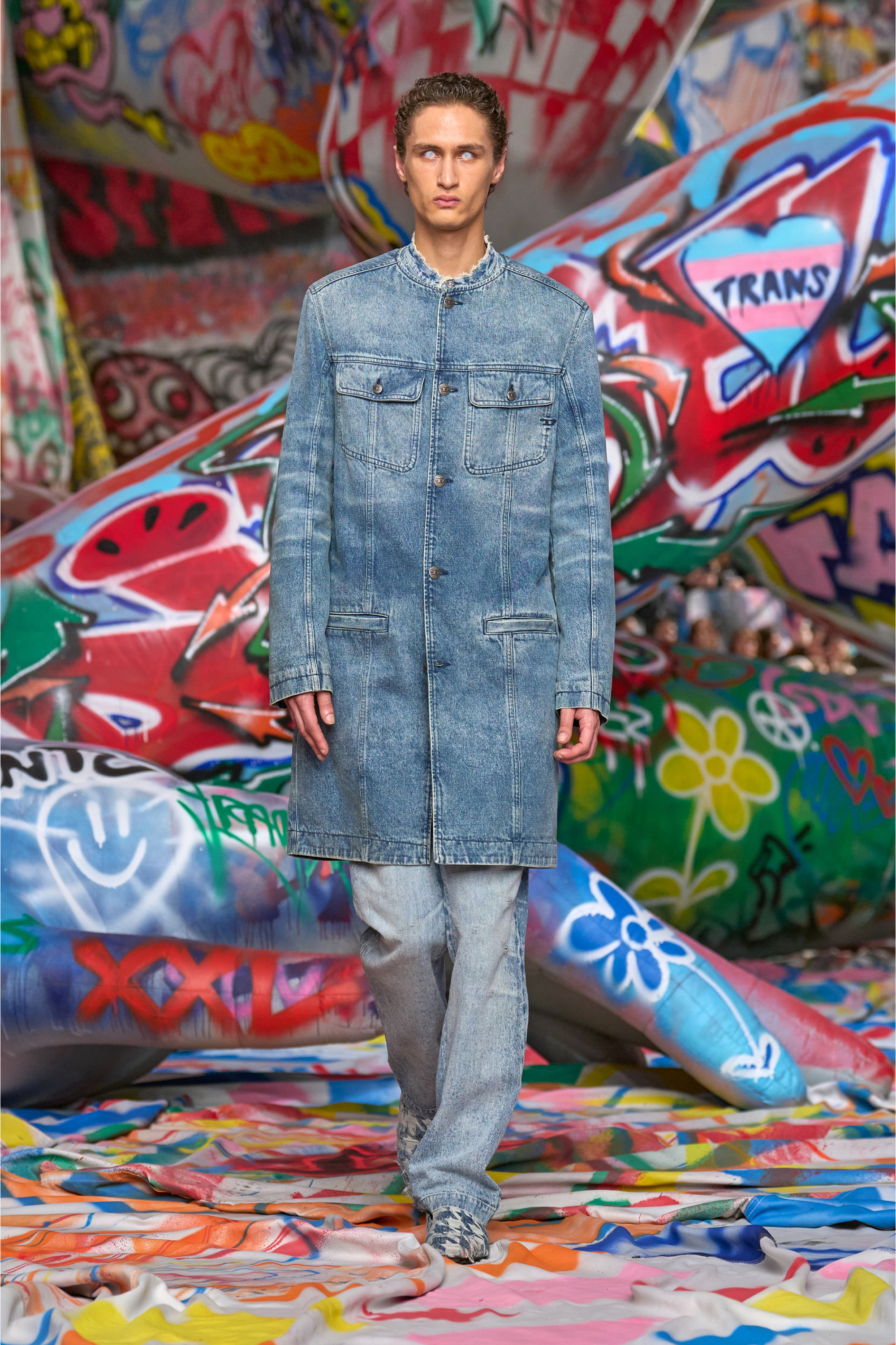 Diesel - D-ABERD-FSH1, Man's Coat in lasered cotton-hemp denim in Light Blue - 3