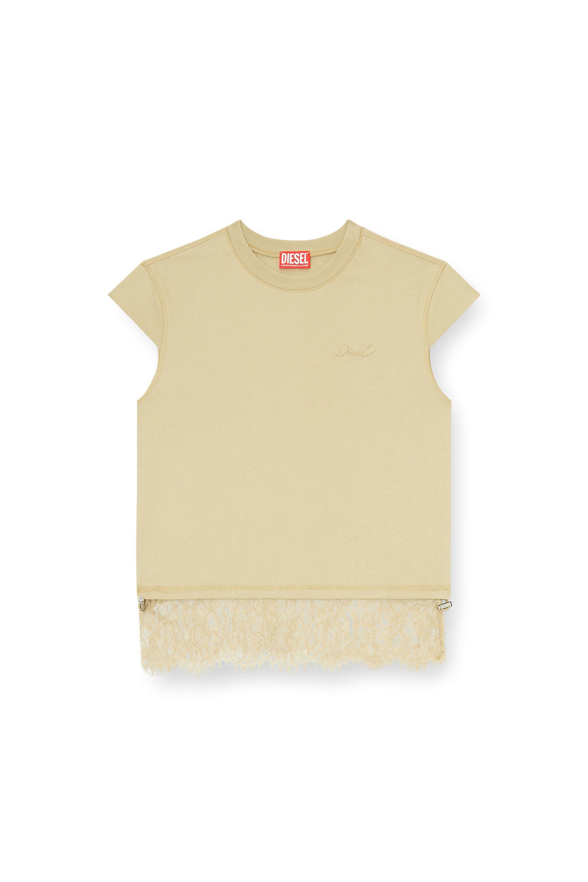 Diesel - T-LUNA, Woman's Jersey top with lace hem in Beige - 3