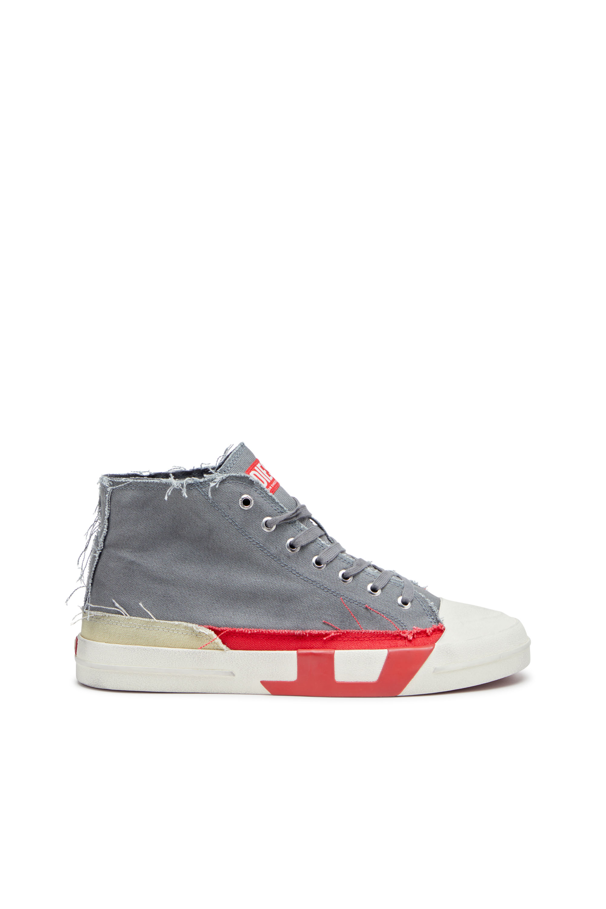 Diesel - S-D-VERSE MID, Man's S-D-Verse-Dirty-effect high-top canvas sneakers in Grey/Red - 2