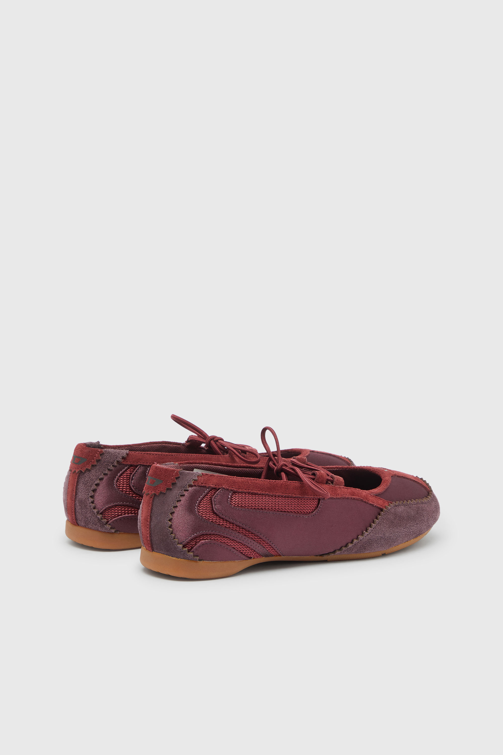 Diesel - D-MILE BALLERINA LACE UP II W, Woman's D-Mile - Lace-up ballerina flats in leather and mesh in Burgundy - 3