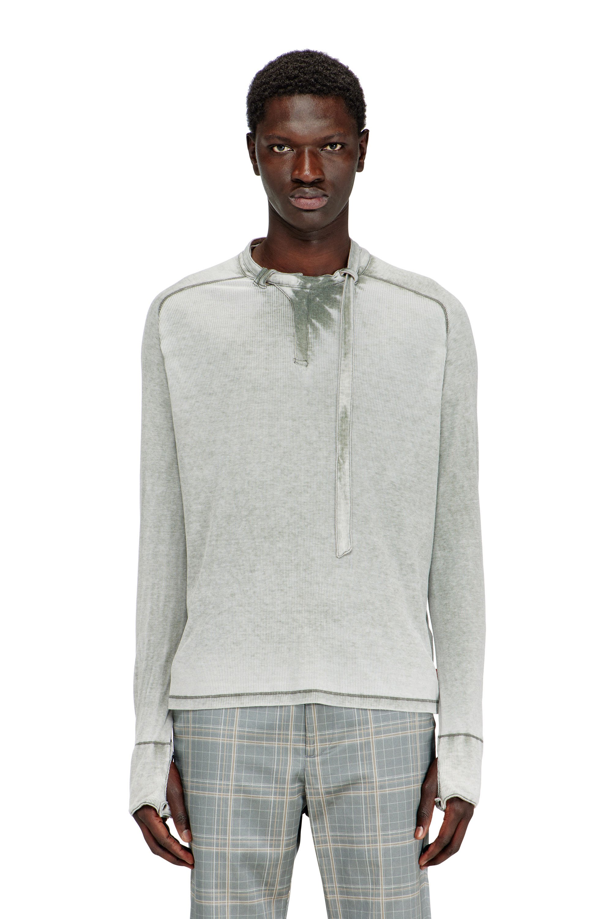 Diesel - T-GOHAN, Man's Rib-jersey top with biker neck strap in Grey - 1