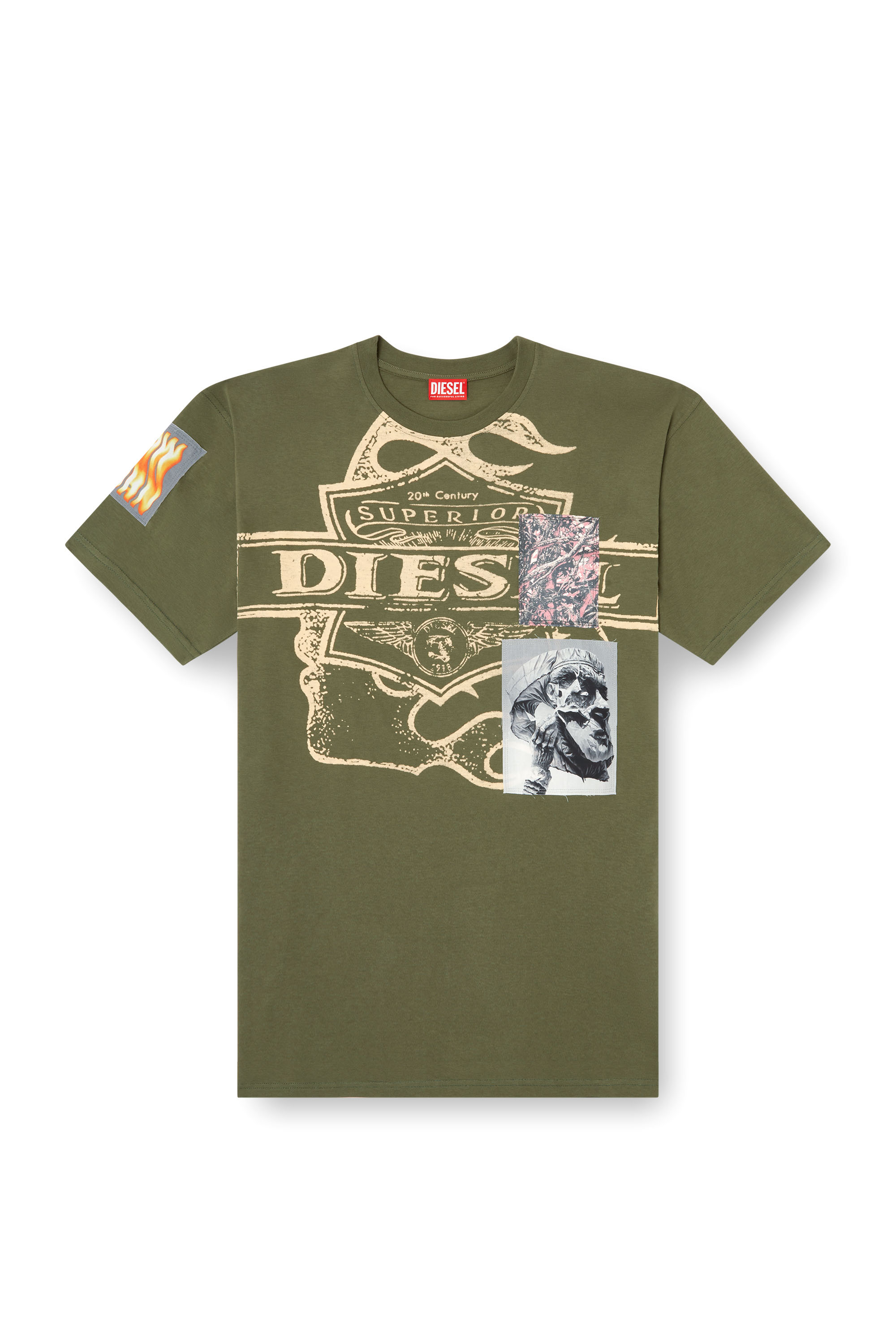 Diesel - T-BOXT-SLITS-R8, Man's T-shirt with patch detail in Olive Green - 3