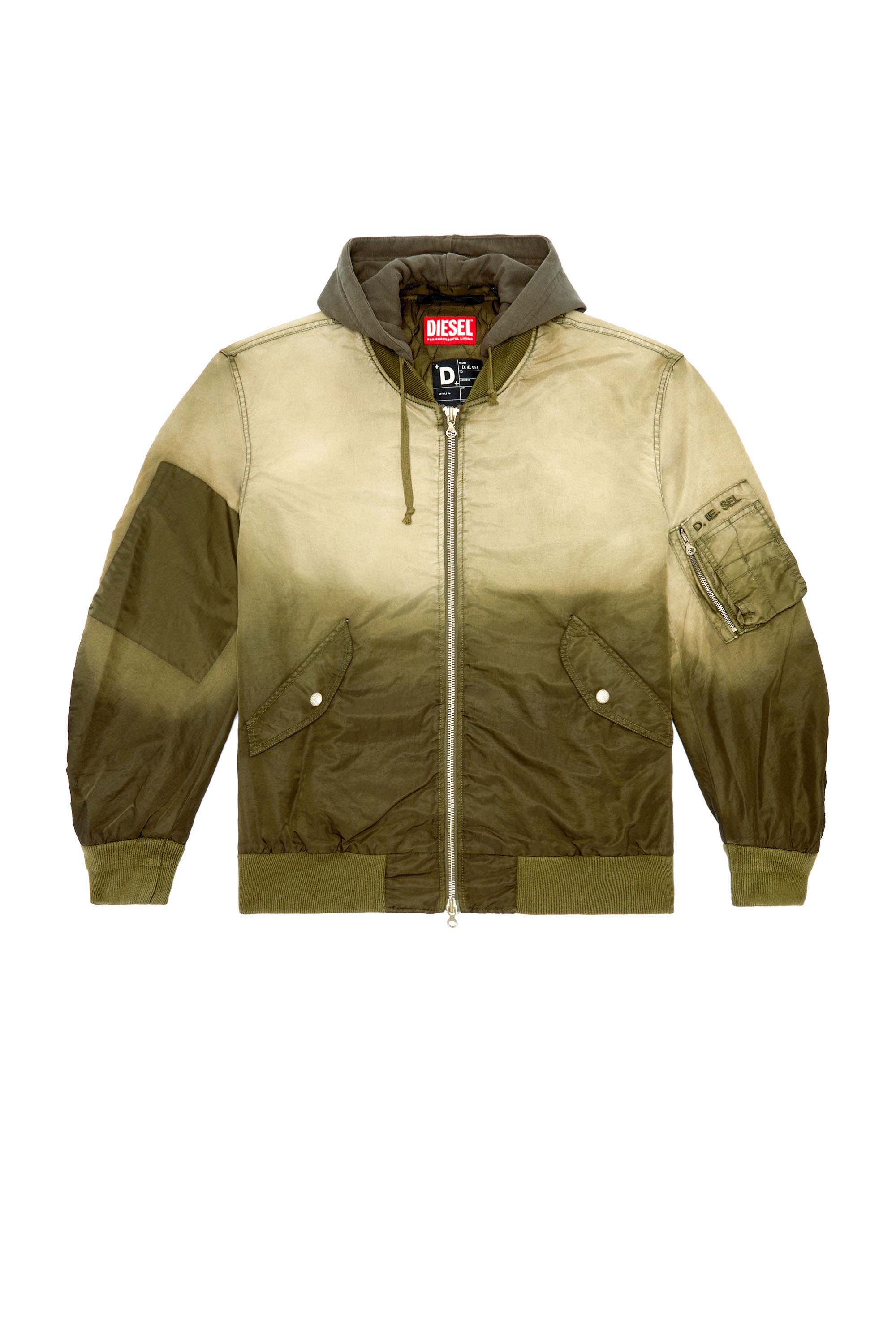 Diesel - J-COMMON, Man's Hooded bomber in treated nylon satin in Light Brown - 2
