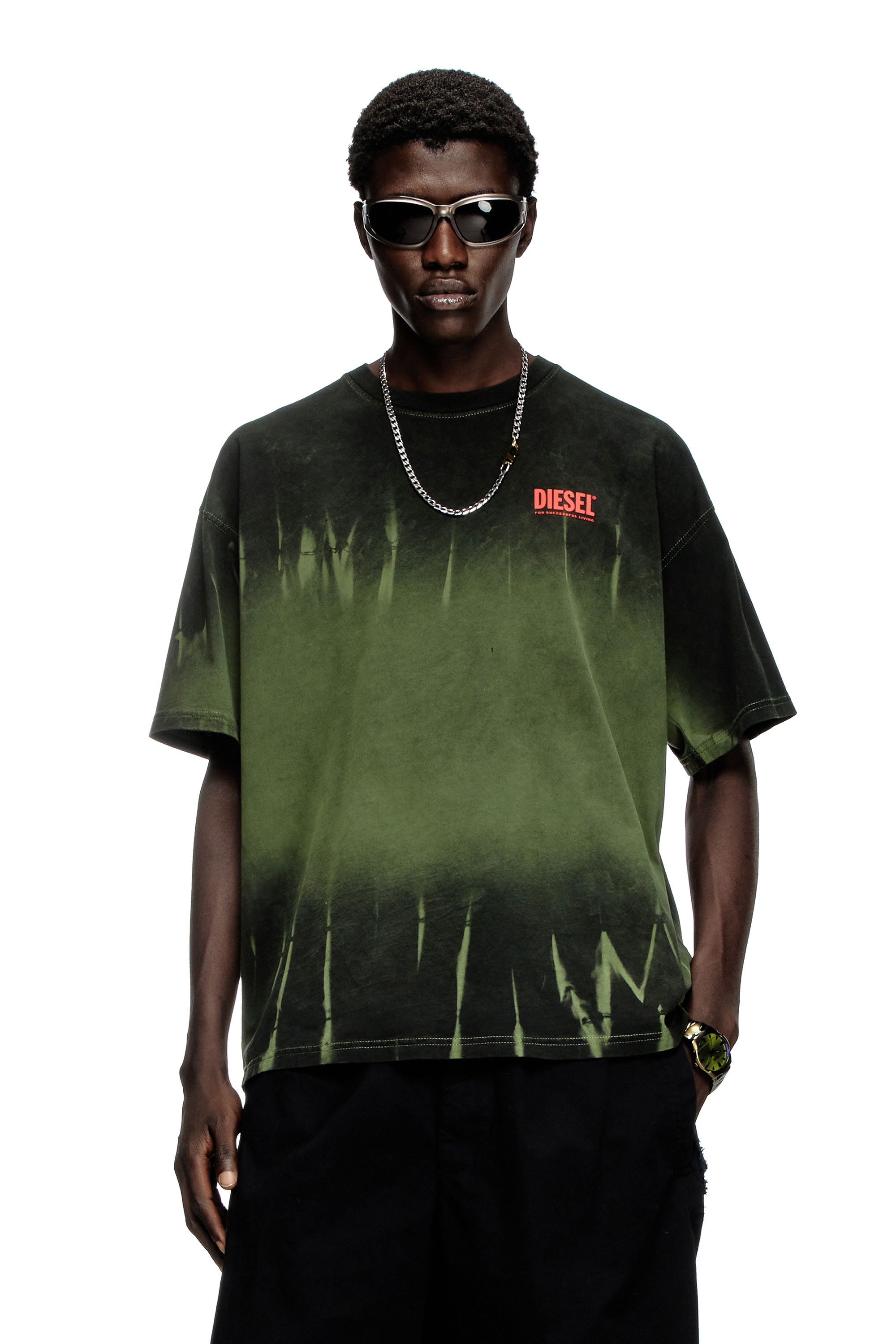 Diesel - T-BOXT-R3, Man's Tie-dye T-shirt with logo print in Dark Green - 1