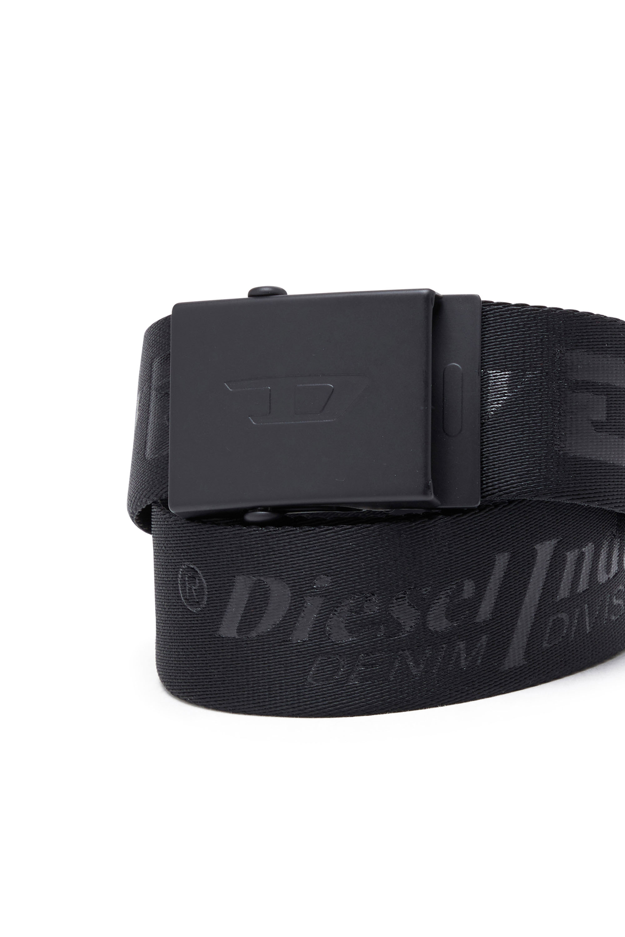 Diesel - B-DIESEL IND-TAPE, Man's Tape belt with all-over logos in Black - 3