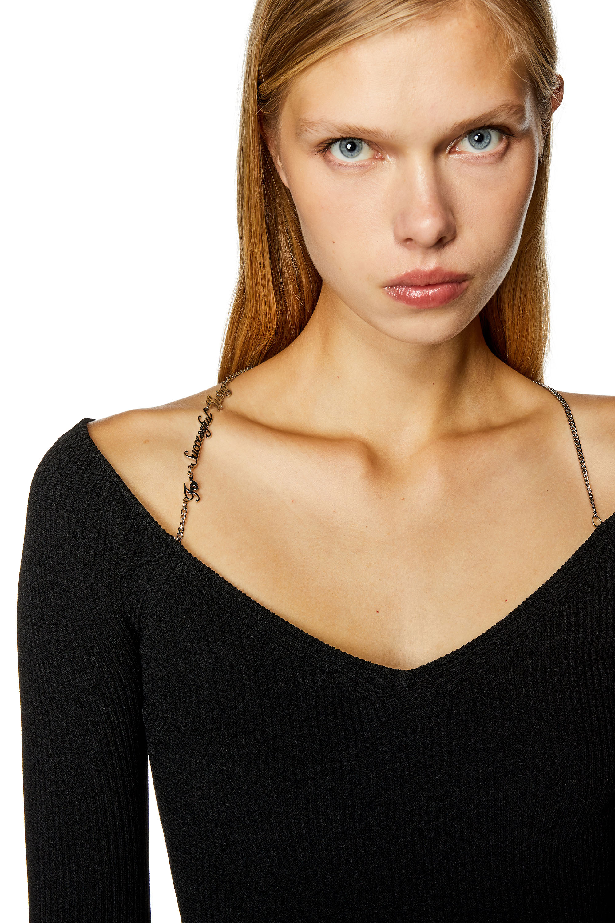 Diesel - M-APRIL, Woman Ribbed top with logo chain strap in Black - Image 5