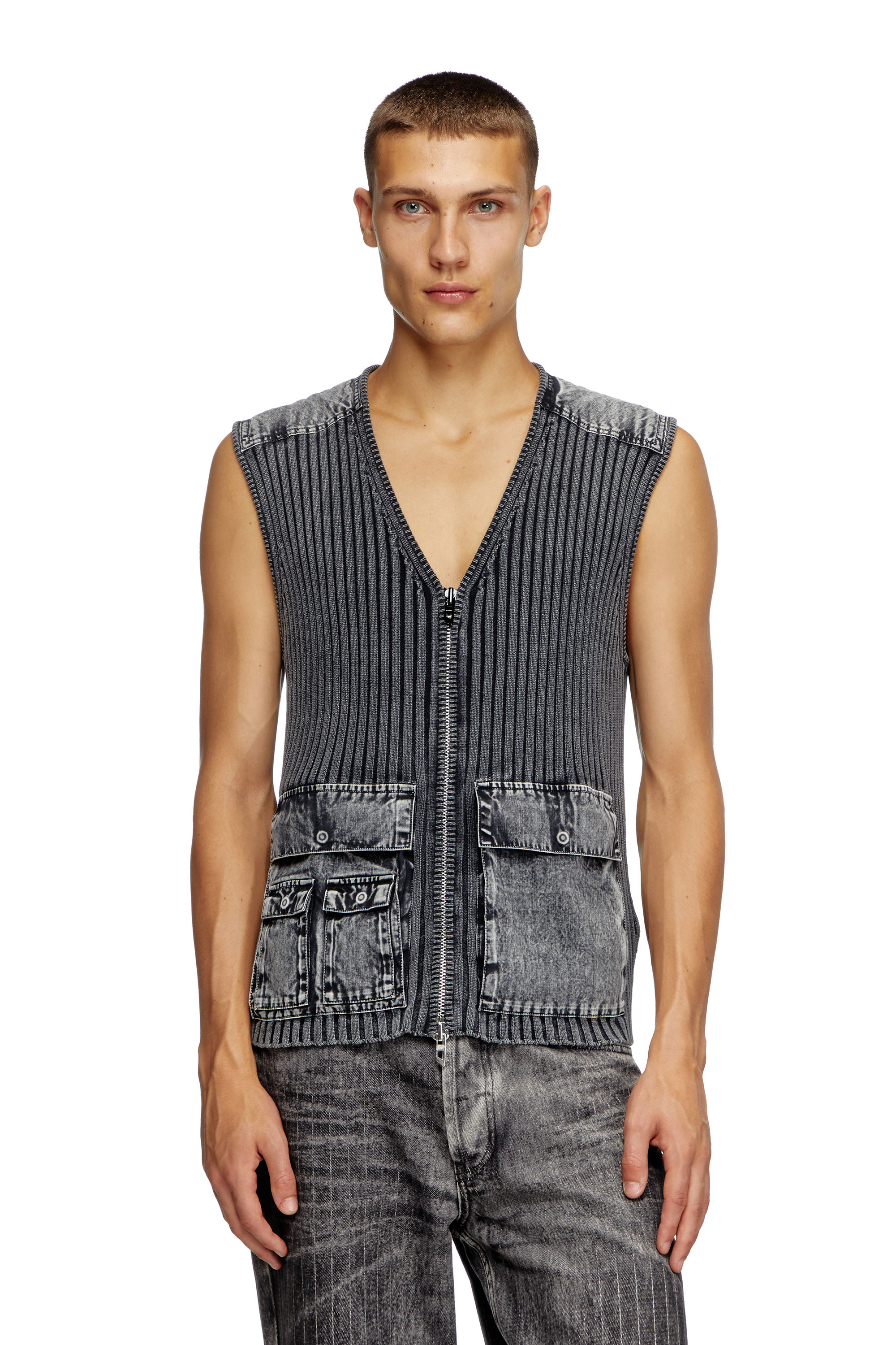 Diesel - K-MARGIE, Man's Utility vest with contrast panels in Dark grey - 6