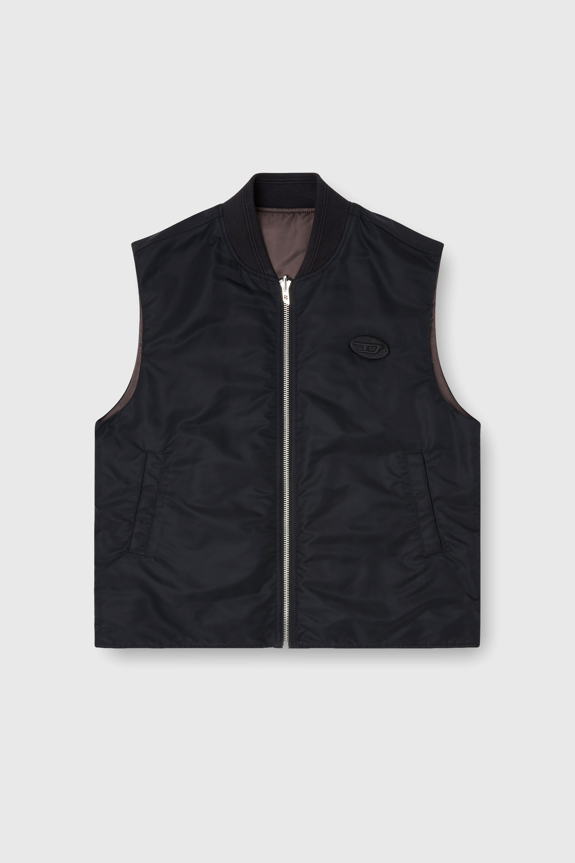 Diesel - W-TYPE-D1-SL, Man's Padded satin vest with Oval D embroidery in Black - 2