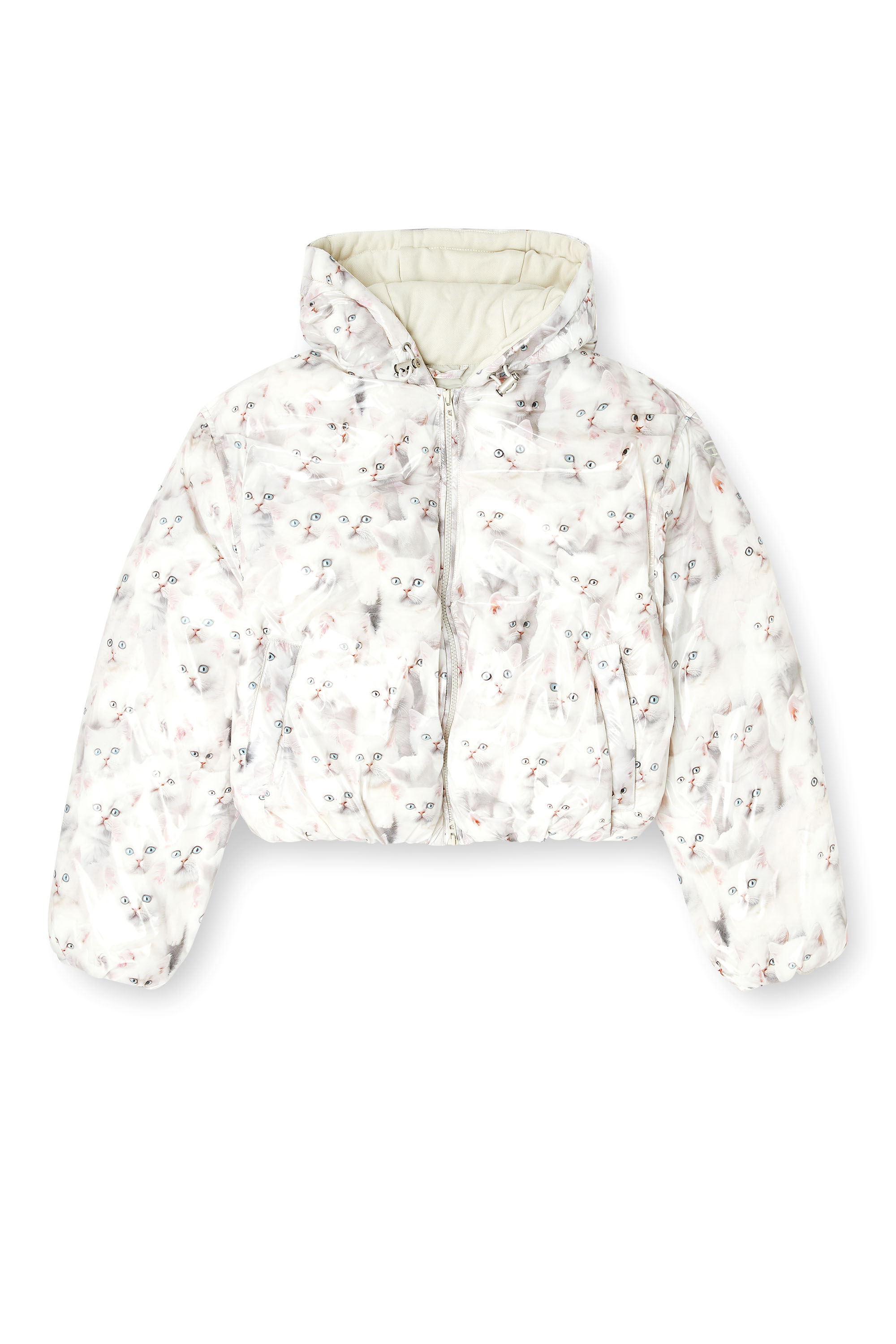 Diesel - W-INNER-R1, Woman's Padded jacket with cat print in White - 2