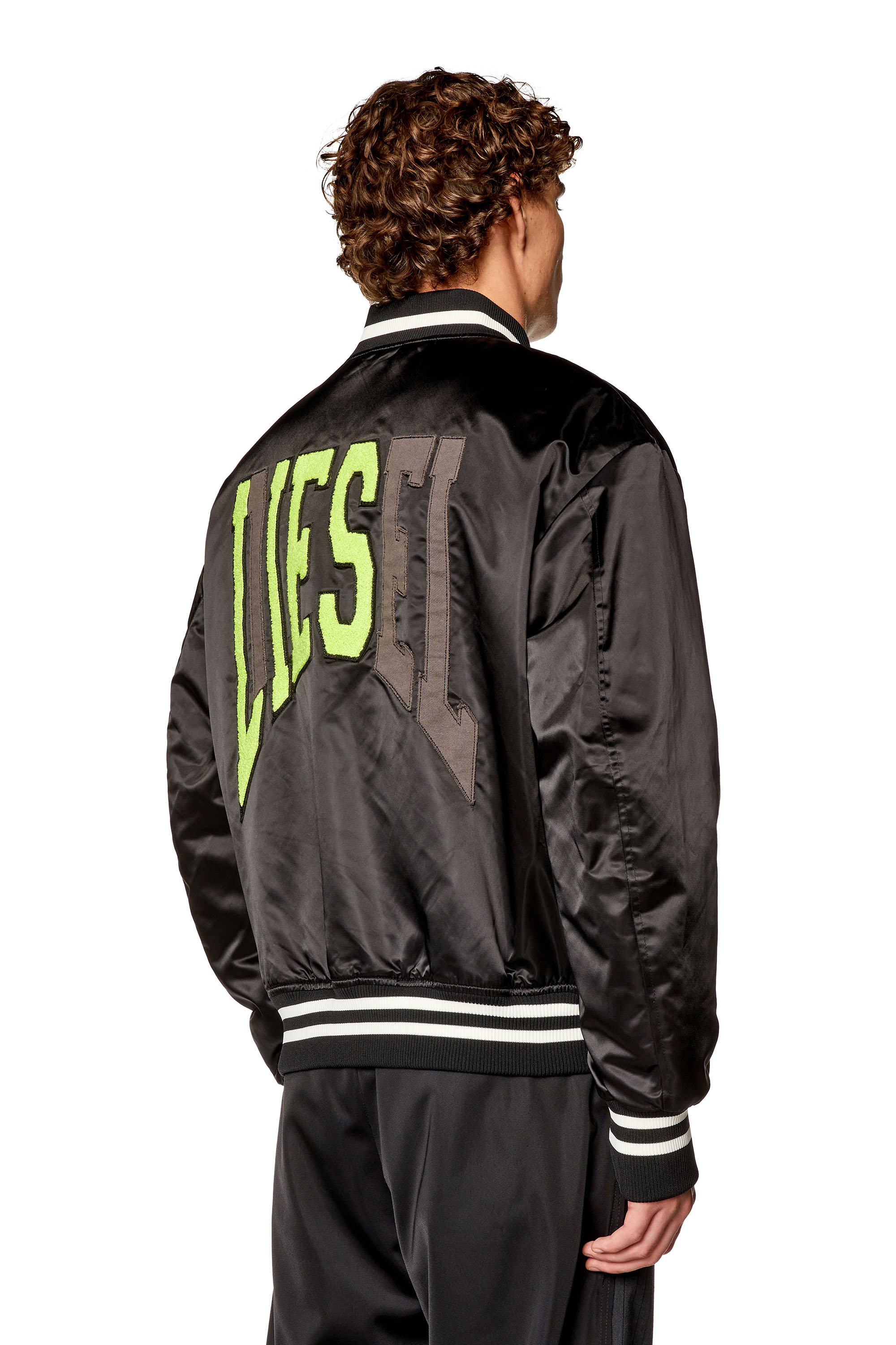 Diesel - J-START, Man Satin track jacket with LIES patches in Black - Image 4