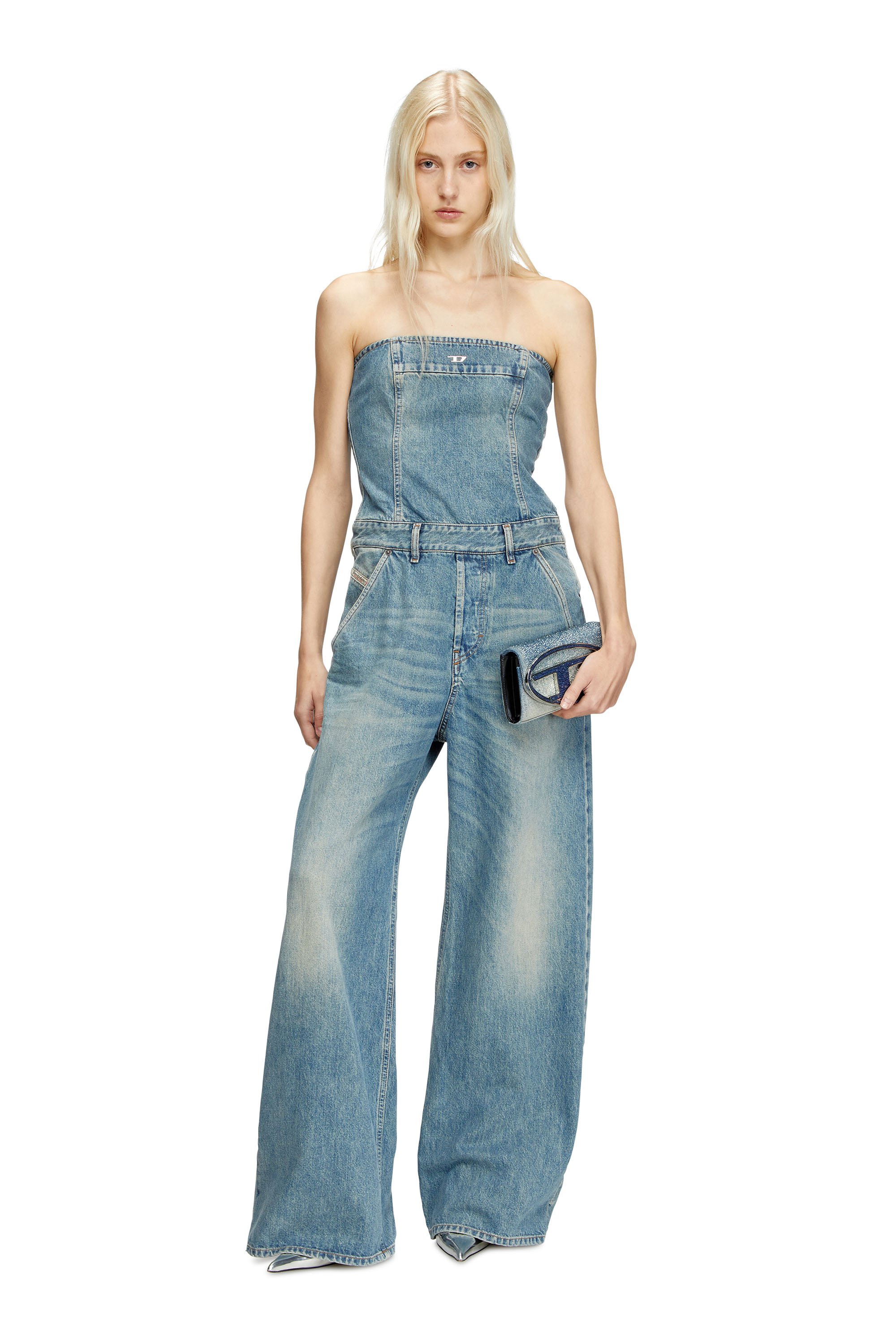 Diesel - DE-BRIDE, Woman's Denim strapless jumpsuit in Light Blue - 3