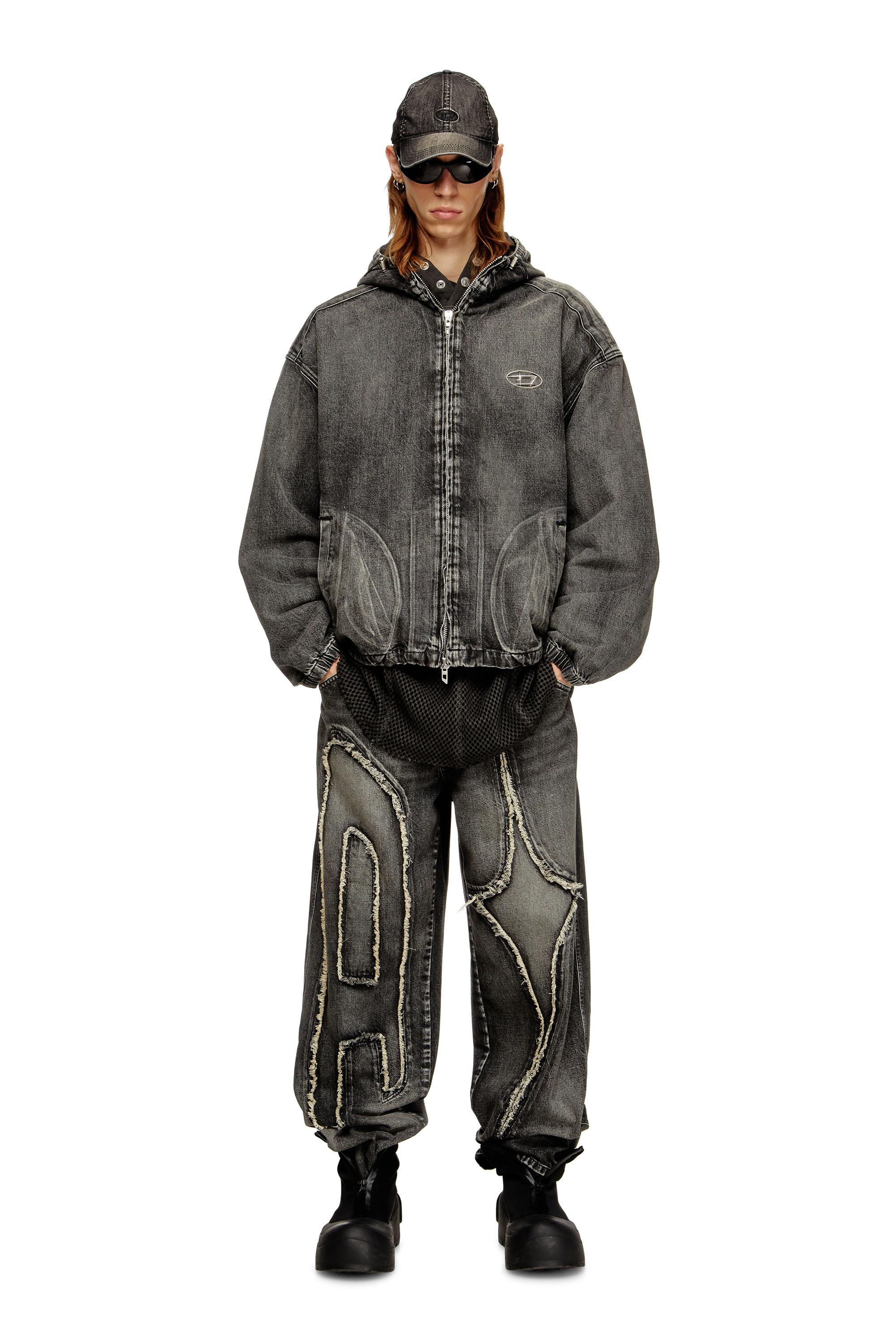 Diesel - THUGJACK, Unisex's Hooded jacket in faded denim in Black - 2