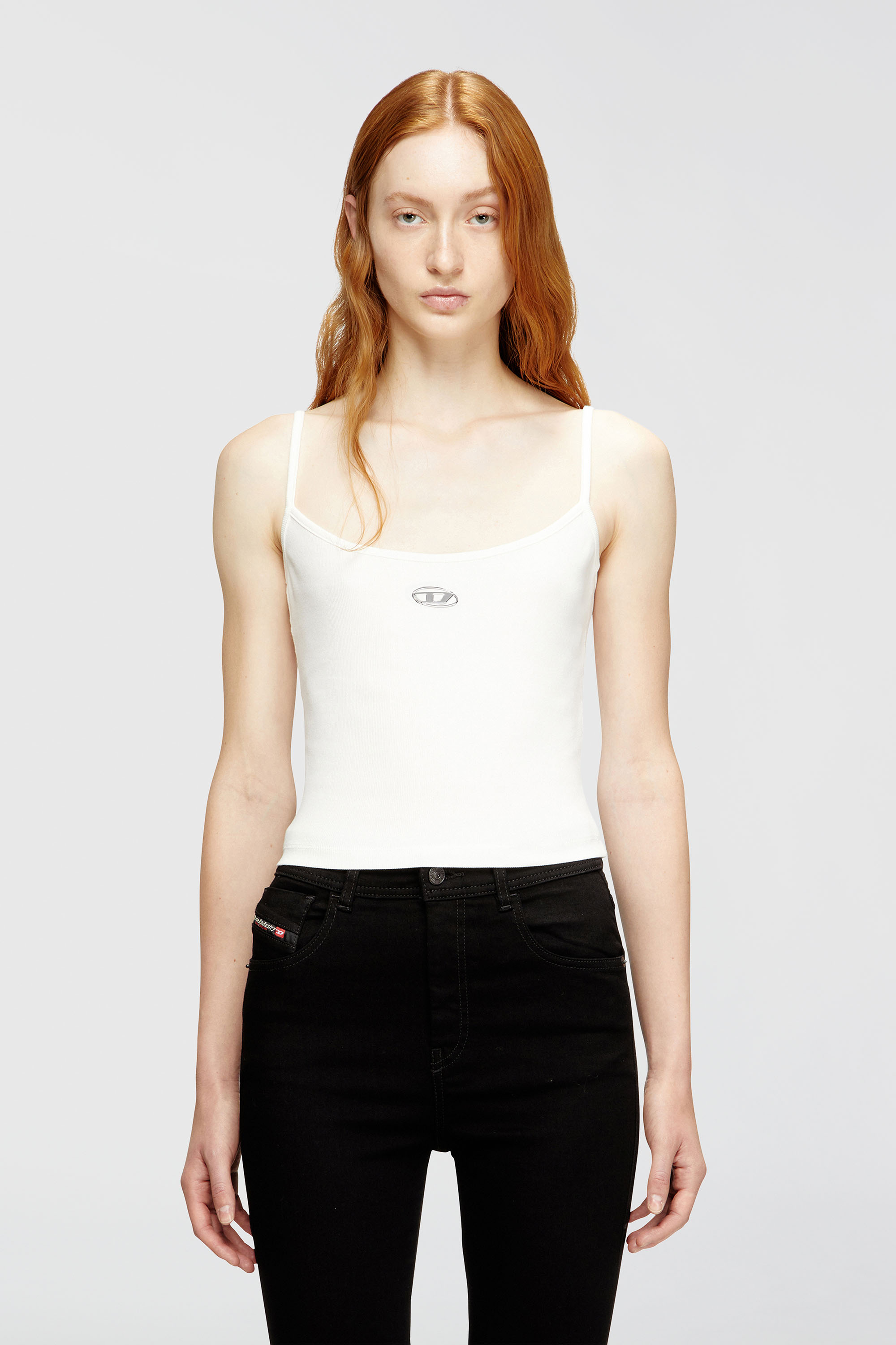 Diesel - T-HUPY-OD, Woman's Ribbed tank top with metallic Oval D in White - 3
