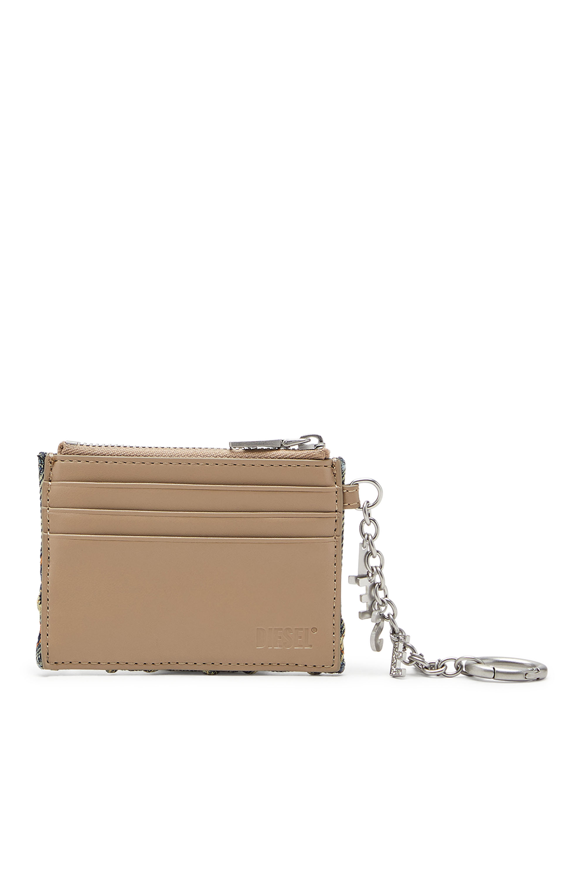 Diesel - CARD HOLDER WITH CHAIN, Woman's Card holder in argyle quilted denim in Blue - 2