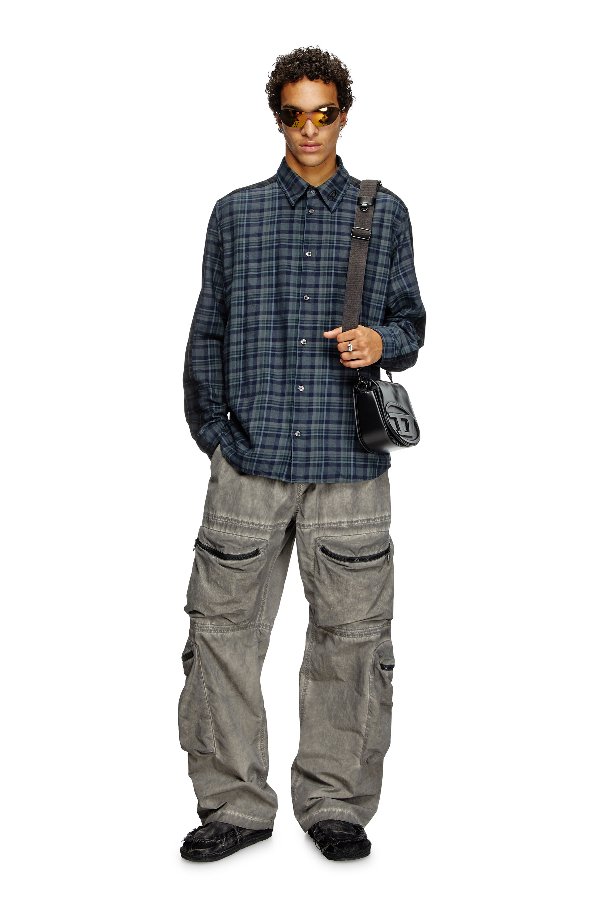 Diesel - S-SIMPLY-CHECK, Man's Spliced check flannel shirt in Black/Blue - 1