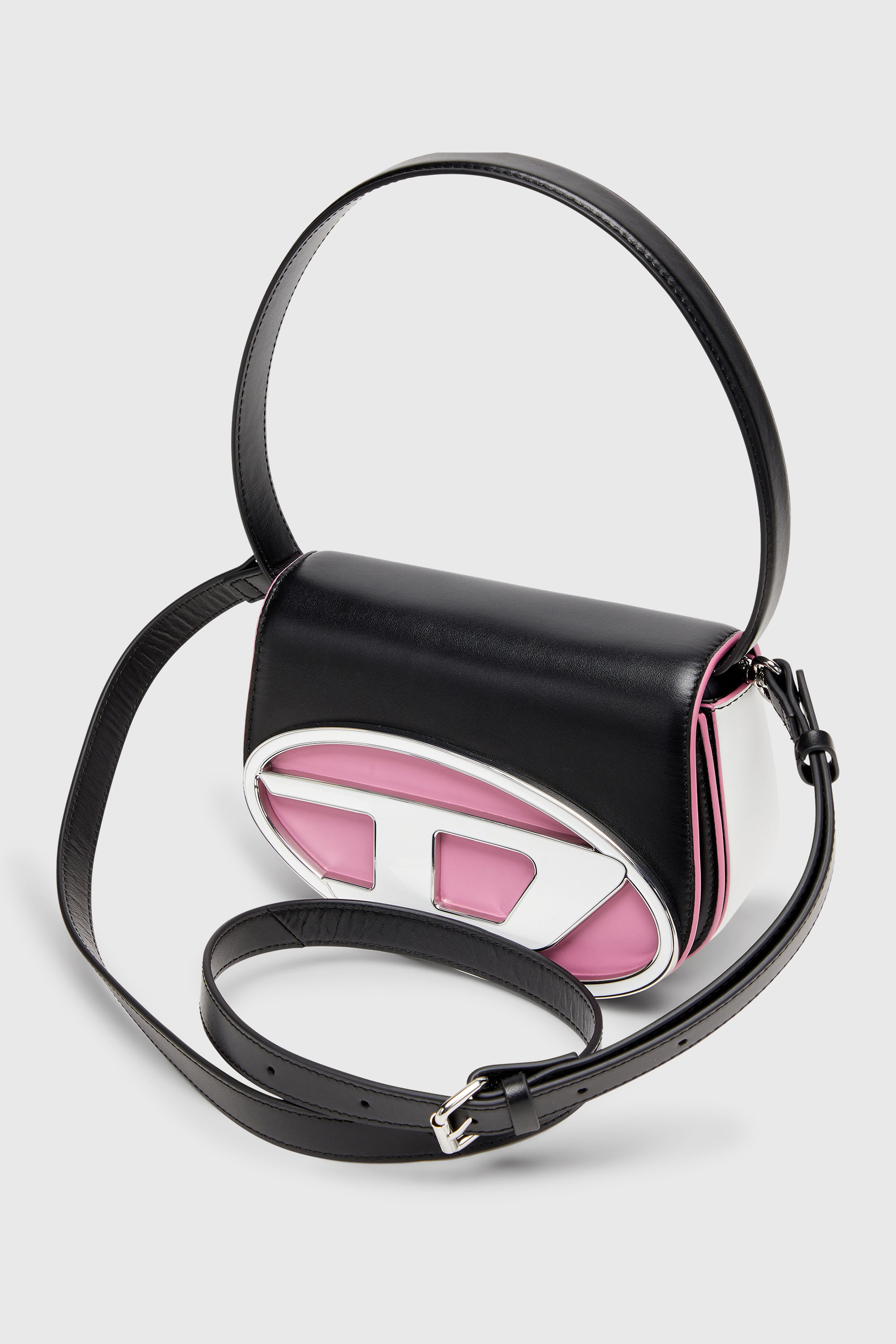 Diesel - 1DR, Woman's 1DR - Iconic shoulder bag in nappa leather in Black/Pink - 5