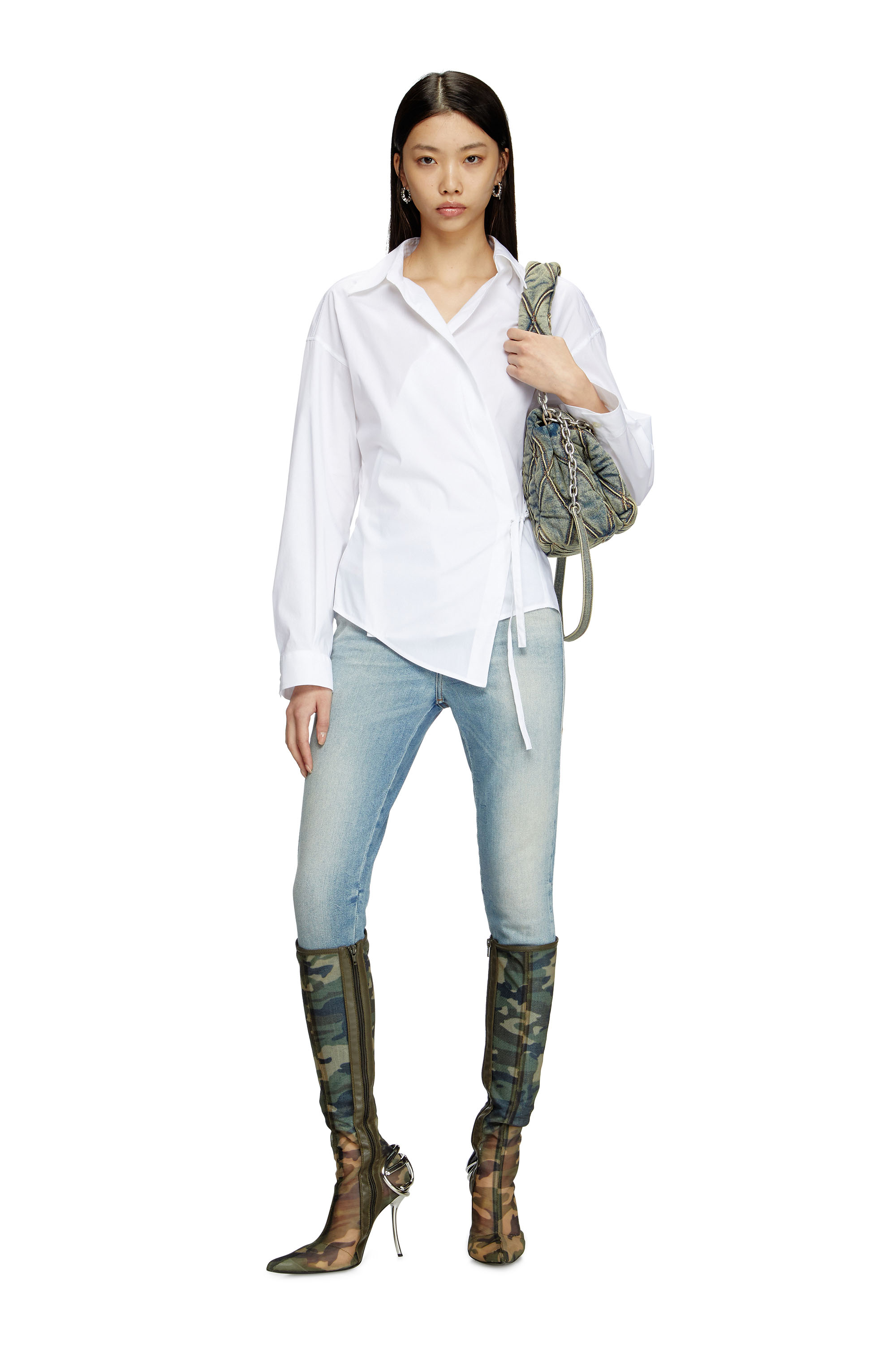 C-DELPHI, White Diesel - C-DELPHI, Woman's Wrap shirt with logo charm in White - 1