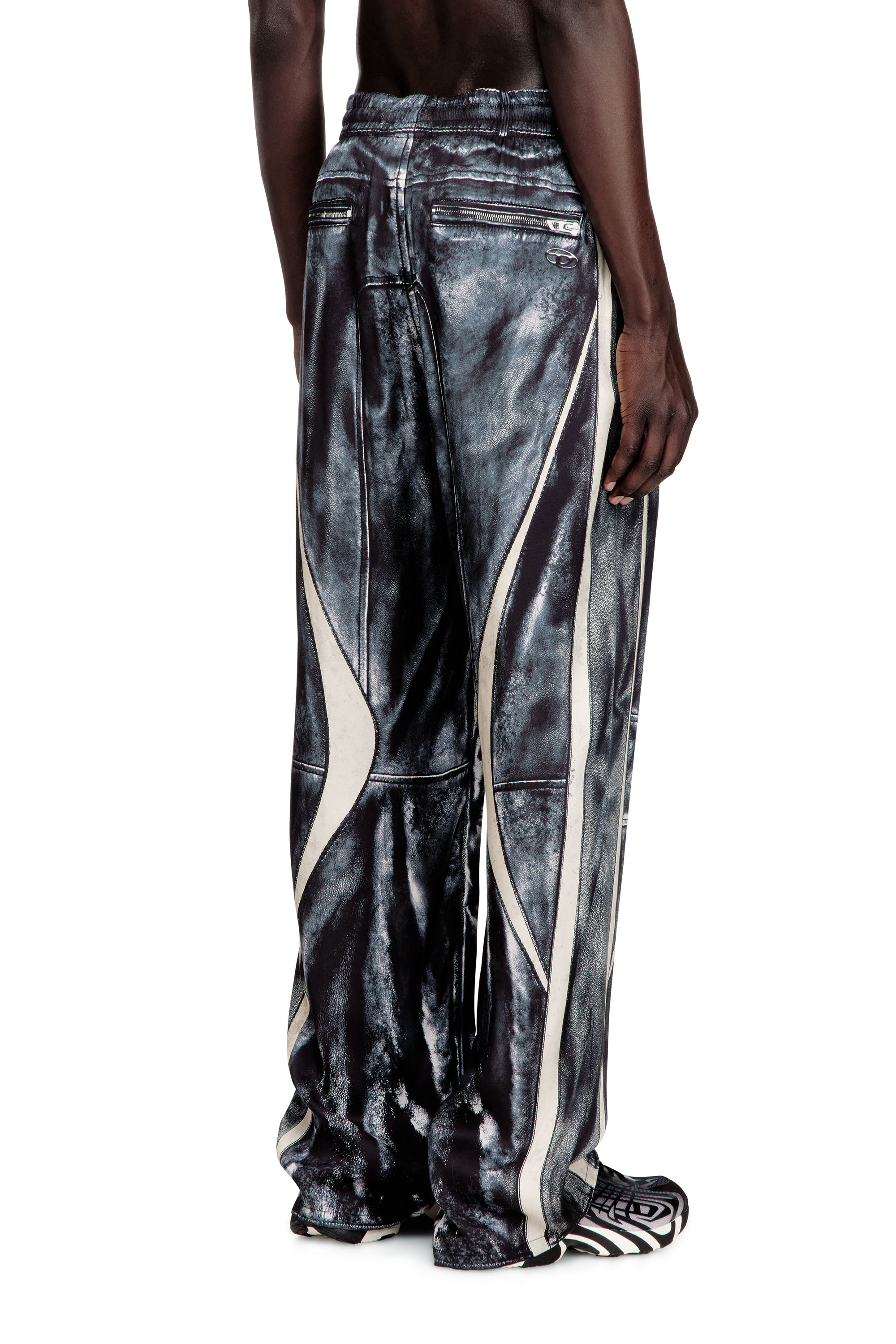 Diesel - P-THECK-BMCZ, Man's Biker-trompe l'oeil satin track pants in Dark Blue - 4