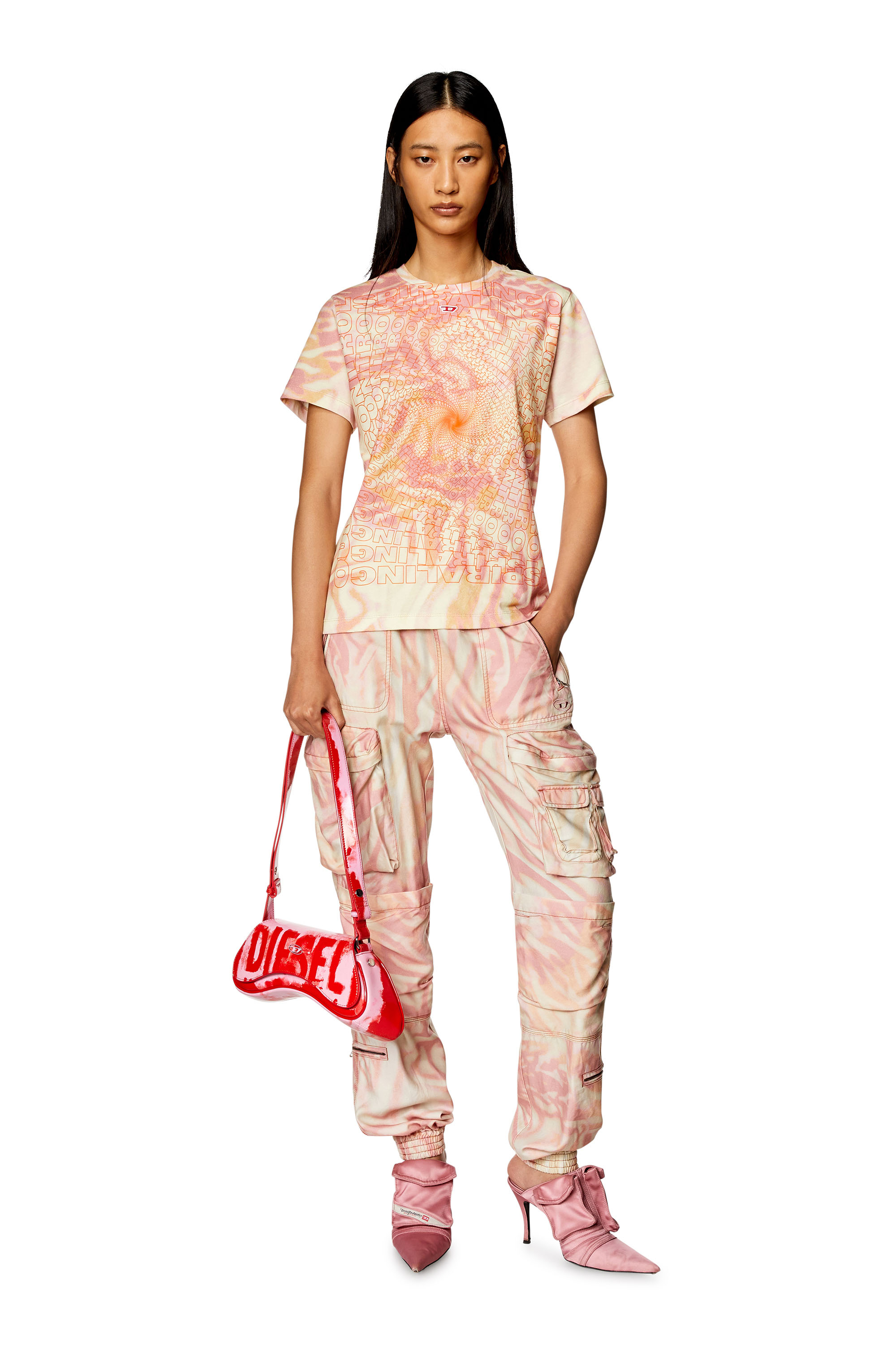 Diesel - T-REGS-N6, Woman's T-shirt with zebra-camo print in Face Powder - 1