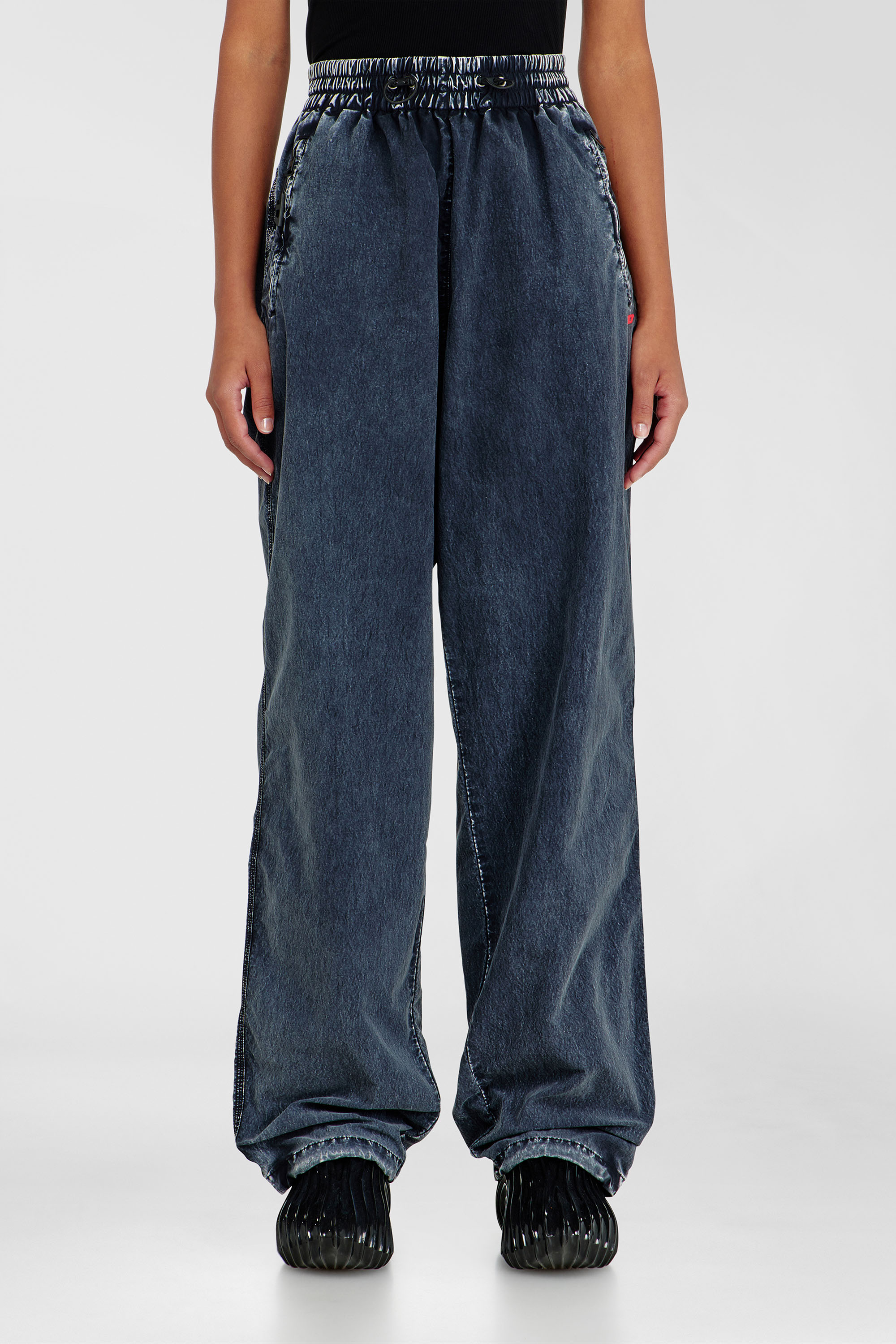 Diesel - P-APYRI, Woman's Acid-wash track pants in nylon Taslan in Dark Blue - 1